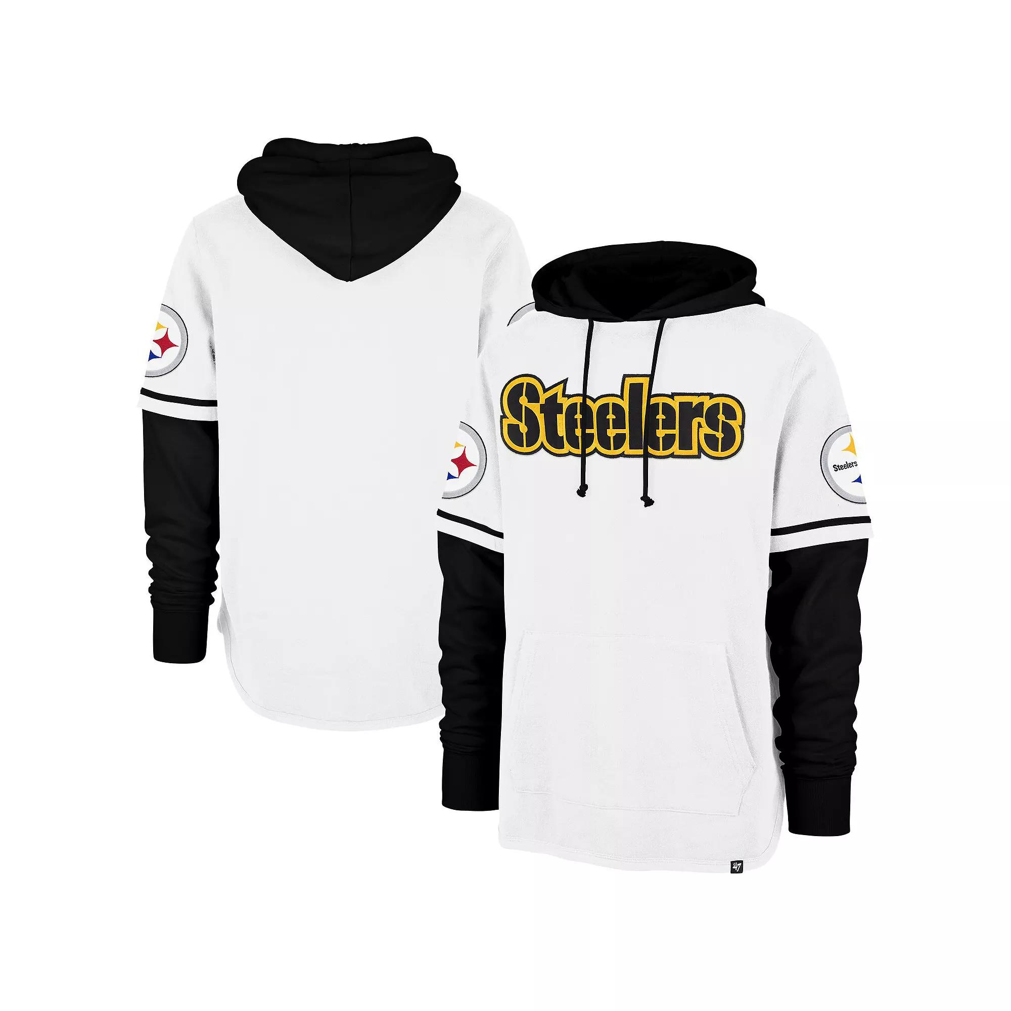 Men's '47 White Pittsburgh Steelers Trifecta Shortstop Pullover Hoodie, Size: 2XL Product Image