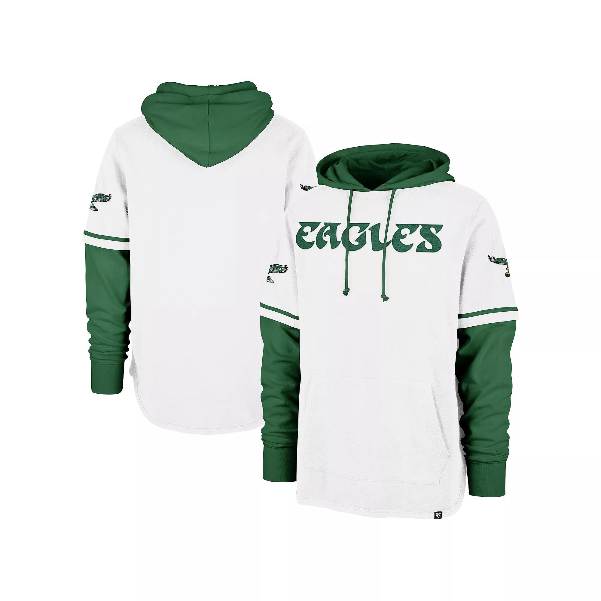 Men's '47  White Philadelphia Eagles Throwback Shortstop Pullover Hoodie, Size: 2XL Product Image