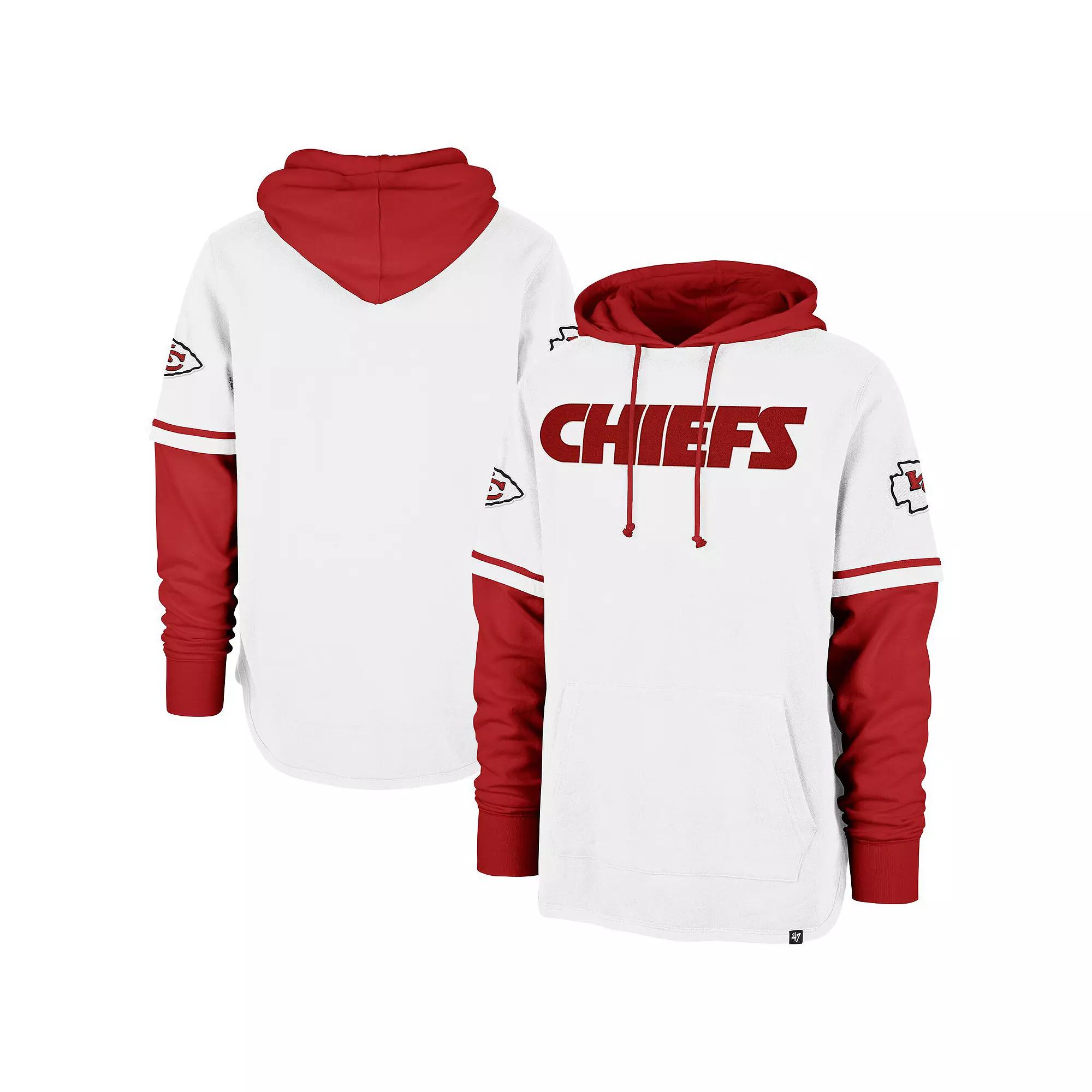 Men's '47 White Kansas City Chiefs Trifecta Shortstop Pullover Hoodie, Size: 3XL Product Image
