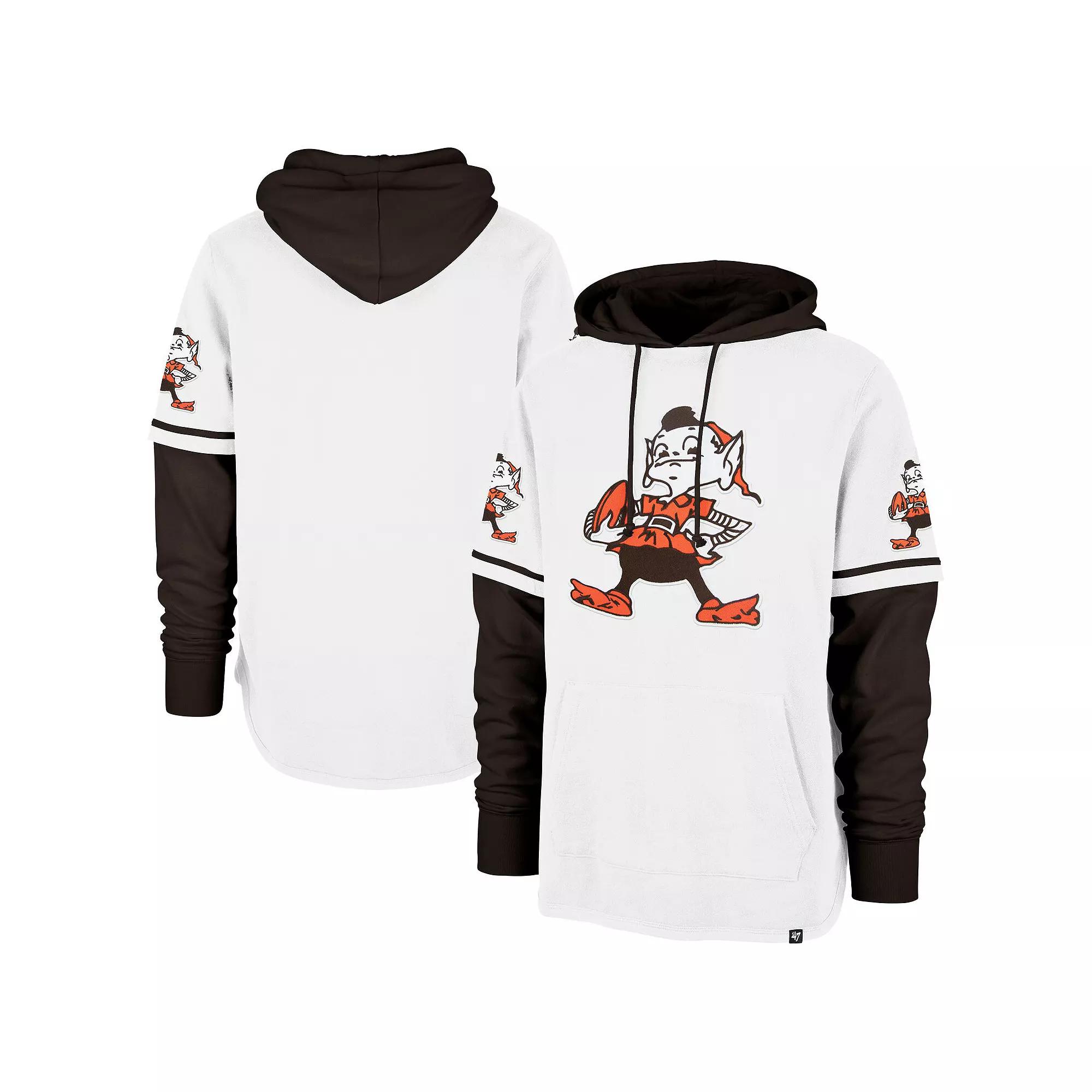 Men's '47 White Cleveland Browns Throwback Shortstop Pullover Hoodie,  Product Image