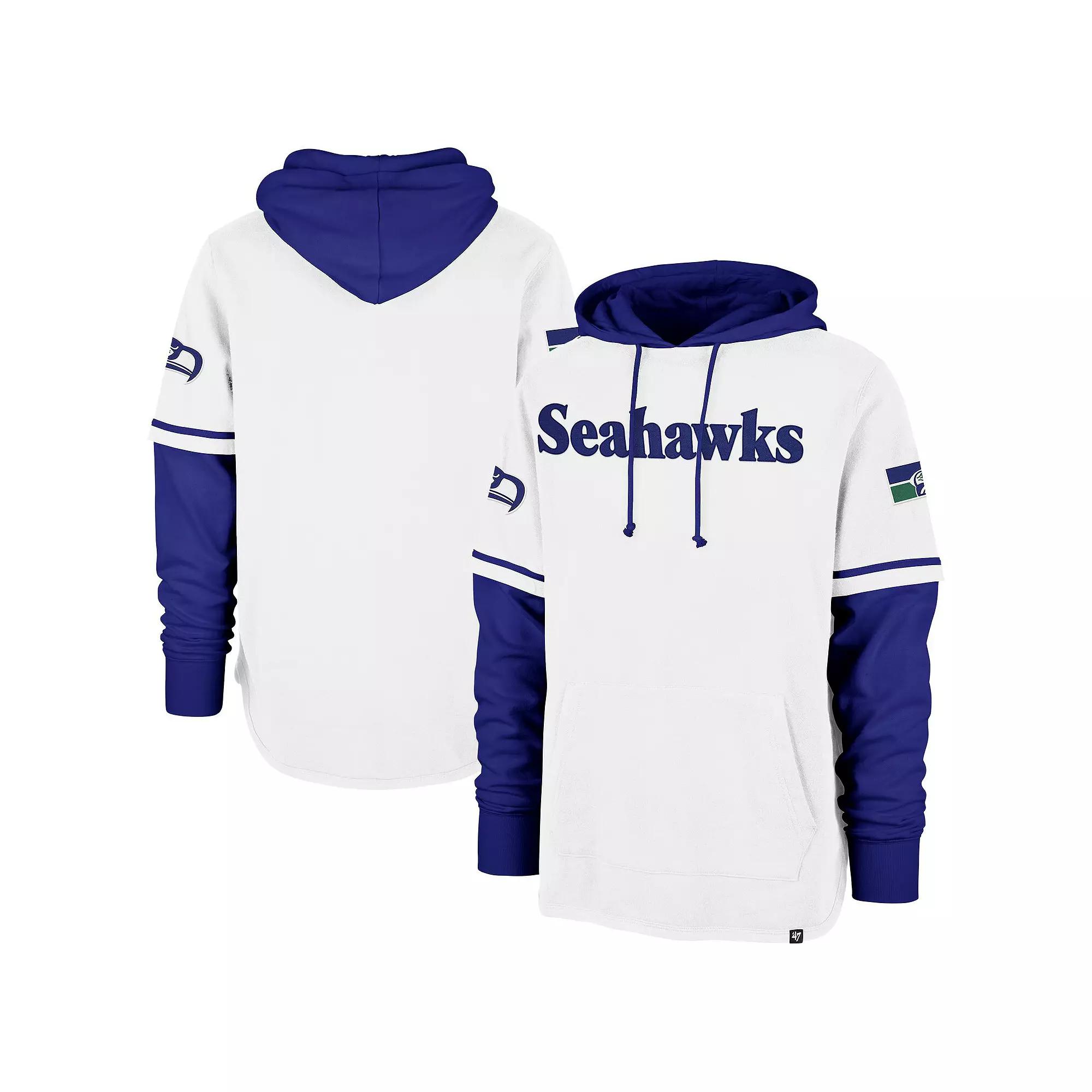 Men's '47  White Seattle Seahawks Throwback Shortstop Pullover Hoodie, Size: Small Product Image