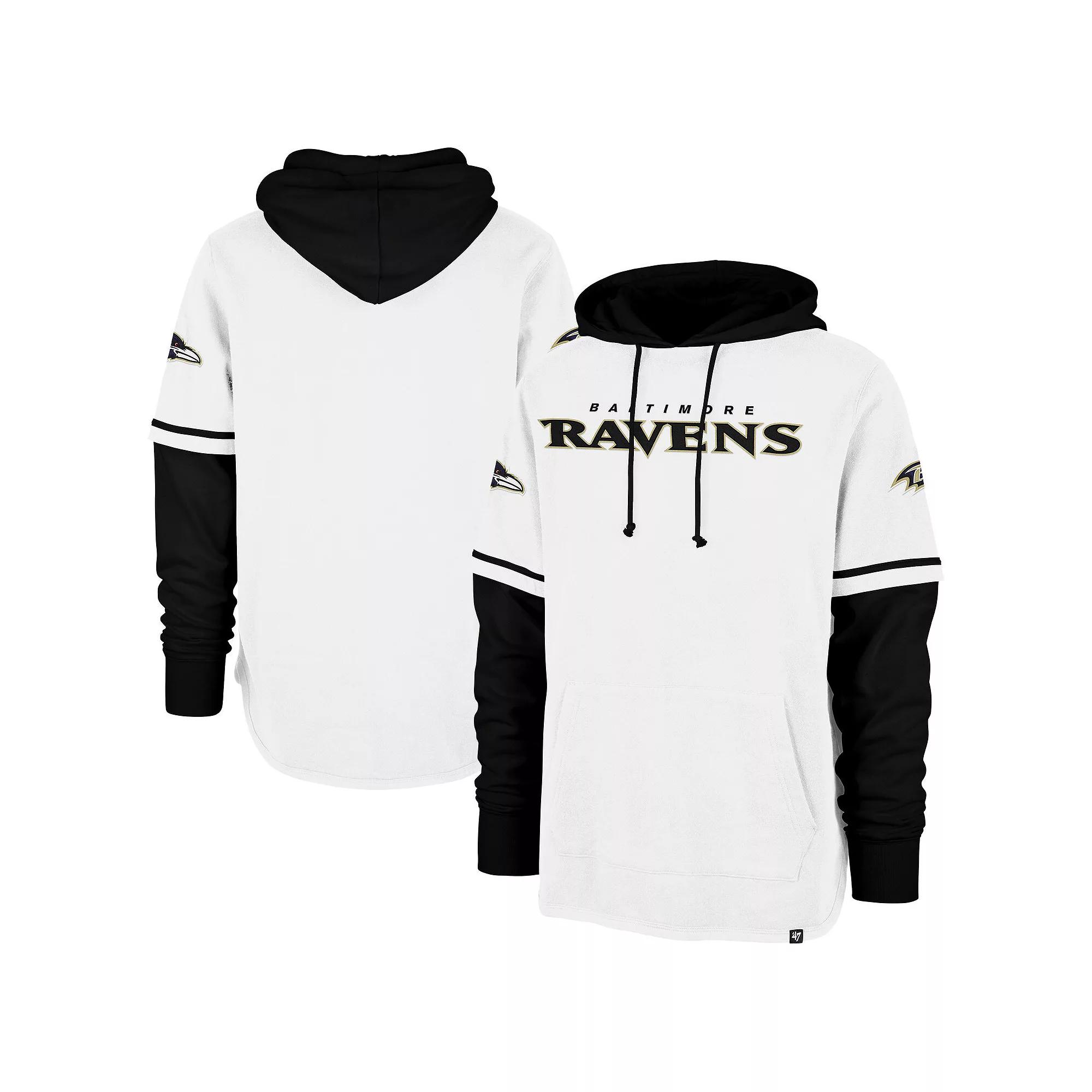 Men's '47 White Baltimore Ravens Trifecta Shortstop Pullover Hoodie, Size: 3XL Product Image