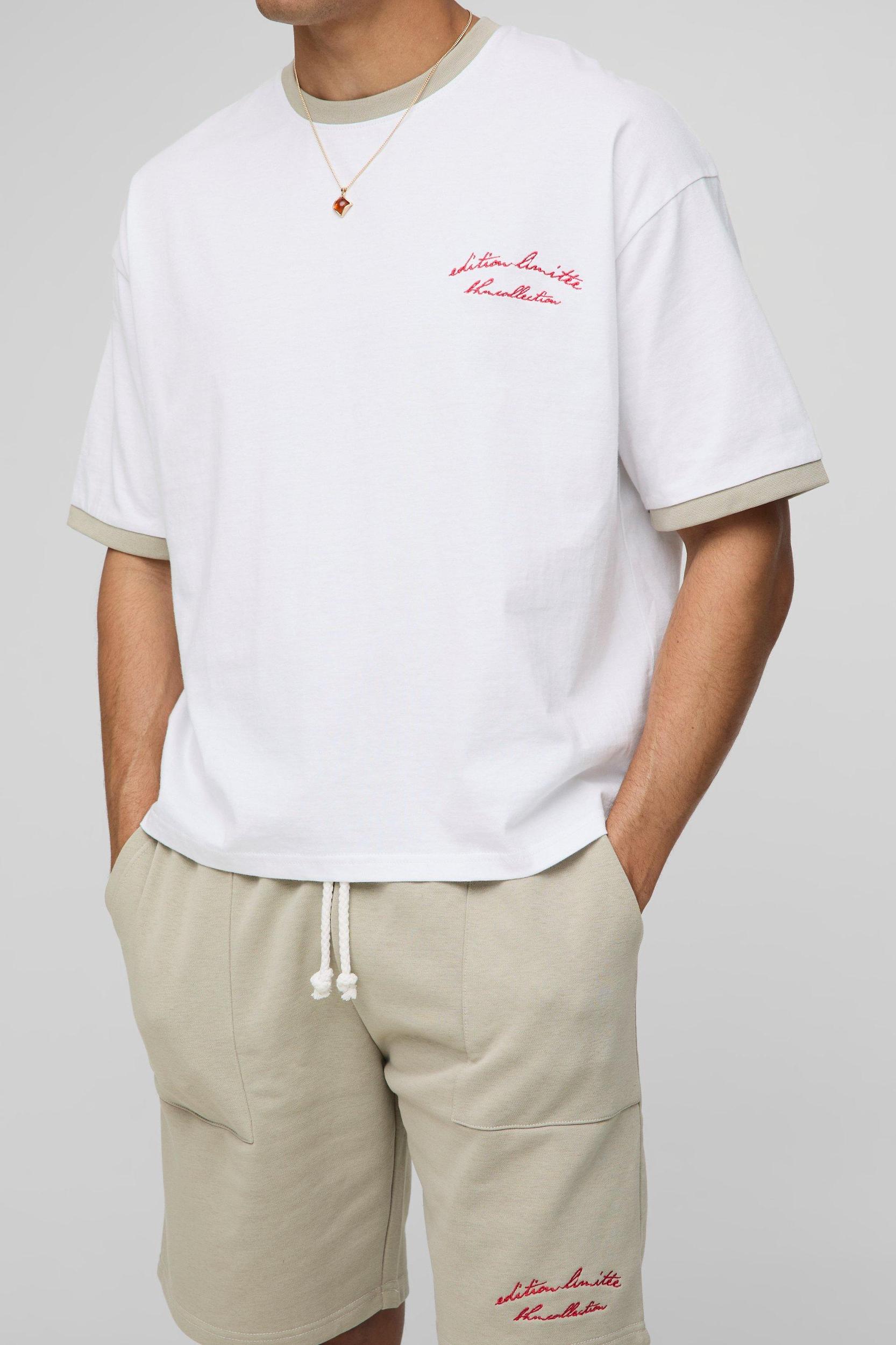 Oversized Ringer T-Shirt & Shorts Set | boohooMAN USA Product Image