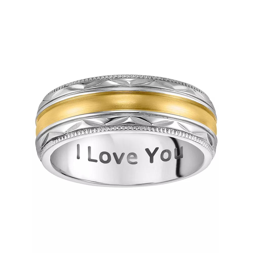 AXL Stainless Steel Two Tone I Love You Mens Wedding Band Yellow Product Image