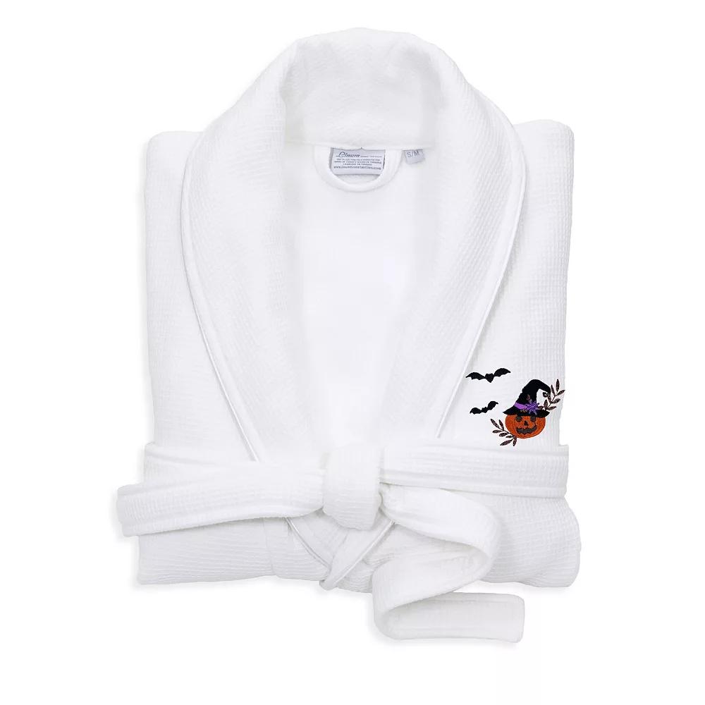 Linum Home Textiles Adult Hotel Collection 100% Turkish Cotton Waffle Terry Embroidered Bathrobe with Satin Piped Trim - Pumpkin Head, Adult Unisex,  Product Image