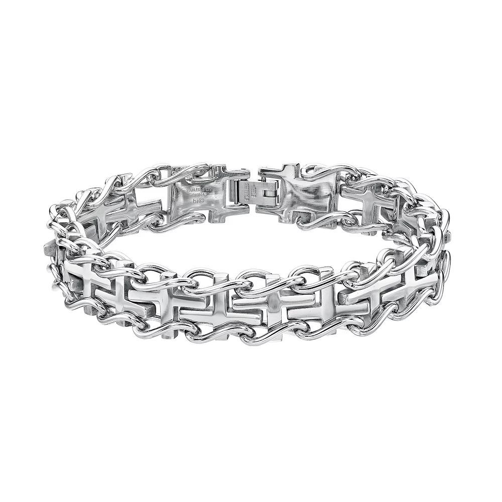 Men's LYNX Stainless Steel Railroad Cross Bracelet, Size: 8.5" Product Image