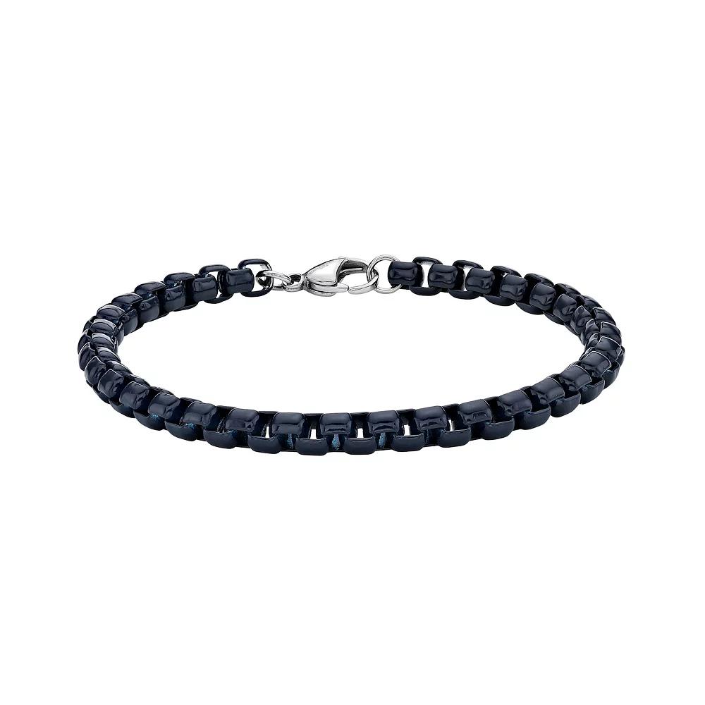 Men's LYNX Blue Acrylic Coated Stainless Steel Box Chain Bracelet, Size: 9" Product Image