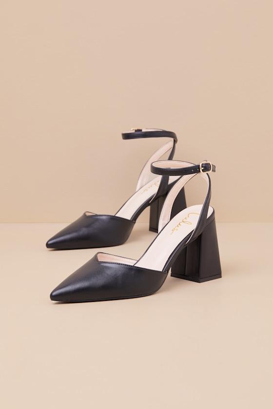 Alodie Black Pointed-Toe Ankle Strap Pumps Product Image