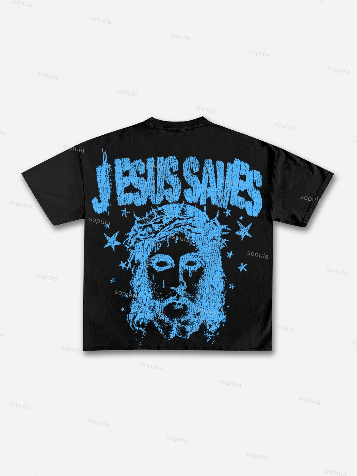 Jesus Saves Graphic Print Cotton T-shirt Product Image