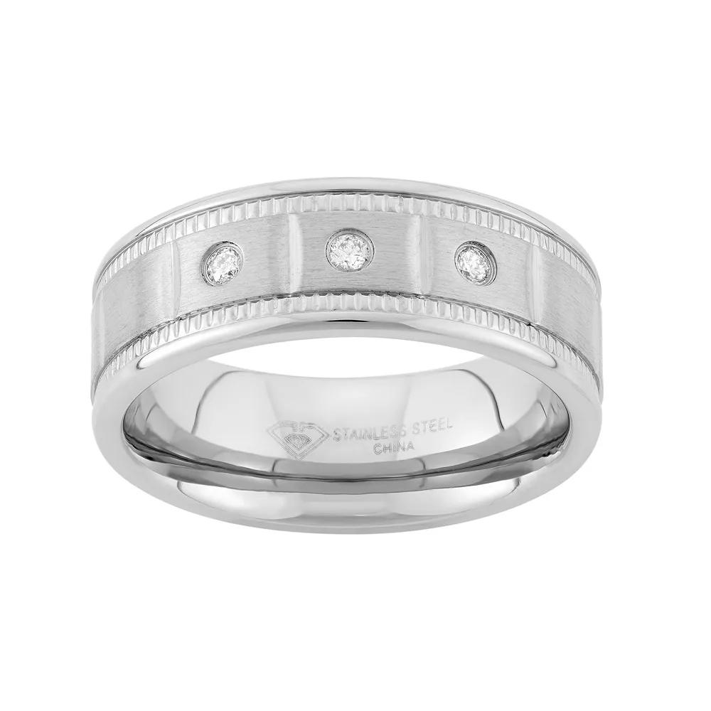 1/10 Carat T.W. Diamond Stainless Steel Wedding Band - Men, Men's, Size: 11.50 Product Image