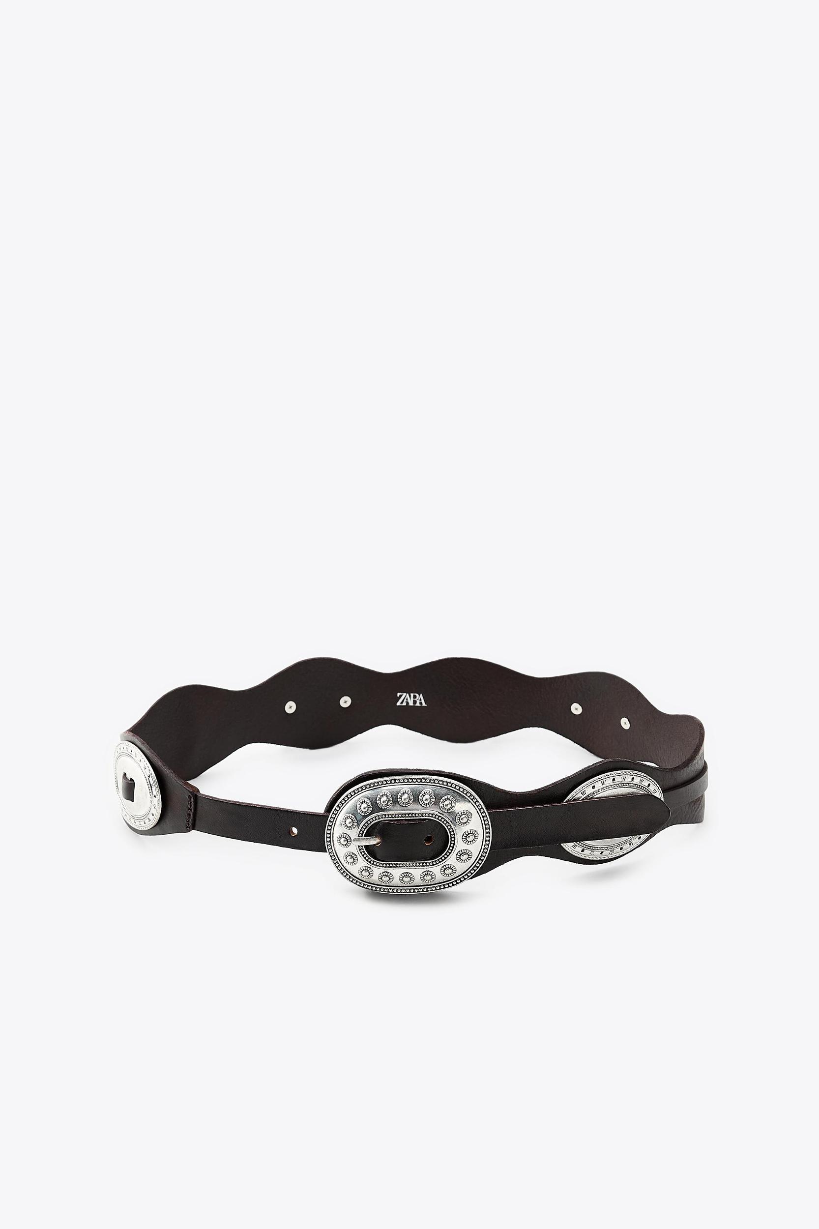 LEATHER BELT WITH WAVY METAL HARDWARE Product Image