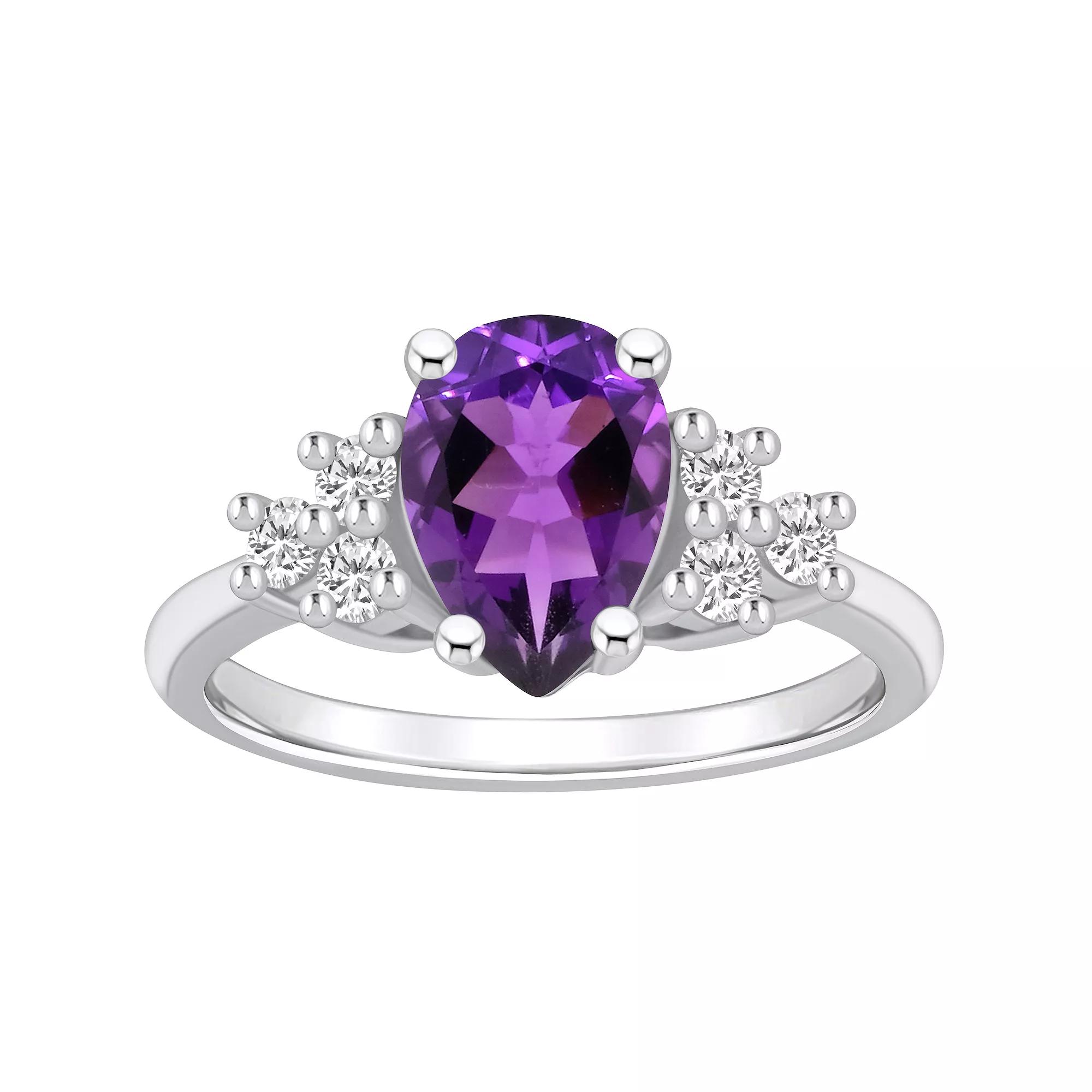 Alyson Layne 14k Gold Pear Shape Amethyst & 1/3 Carat T.W. Diamond Ring, Women's, Size: 7 Product Image