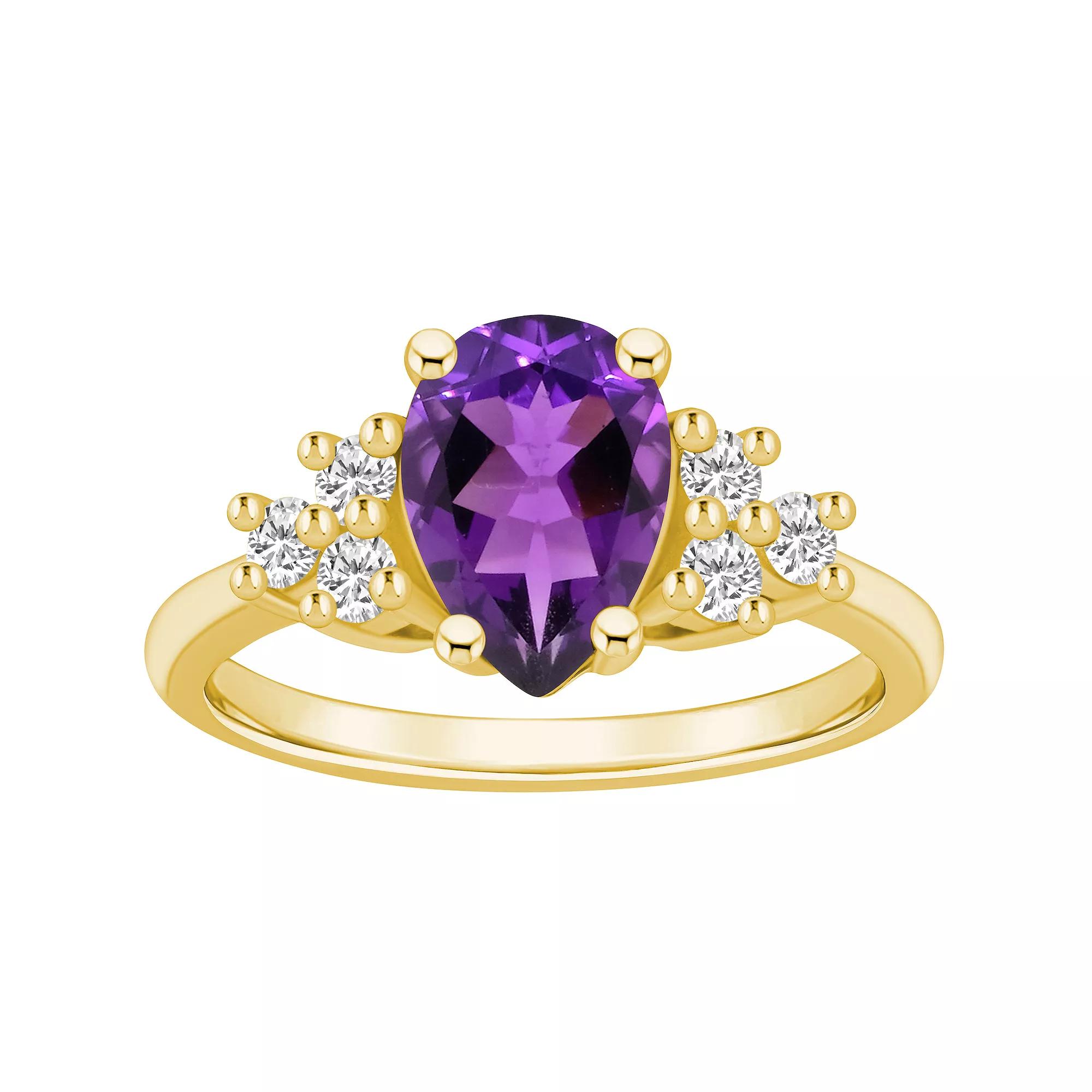 Alyson Layne 14k Gold Pear Shape Amethyst & 1/3 Carat T.W. Diamond Ring, Women's, Size: 7 Product Image