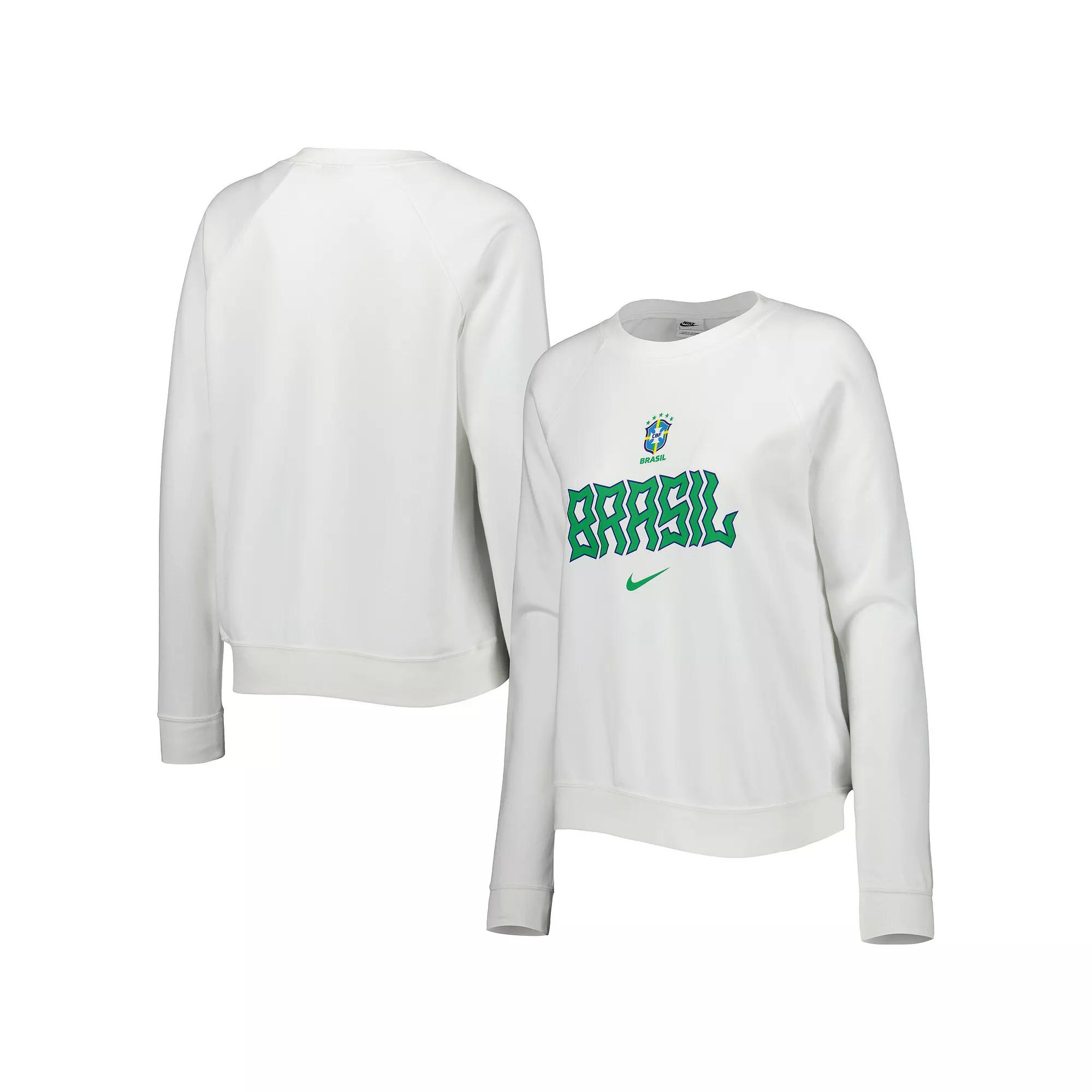 Women's Nike White Brazil National Team Lockup Varsity Raglan Pullover Sweatshirt,  Product Image