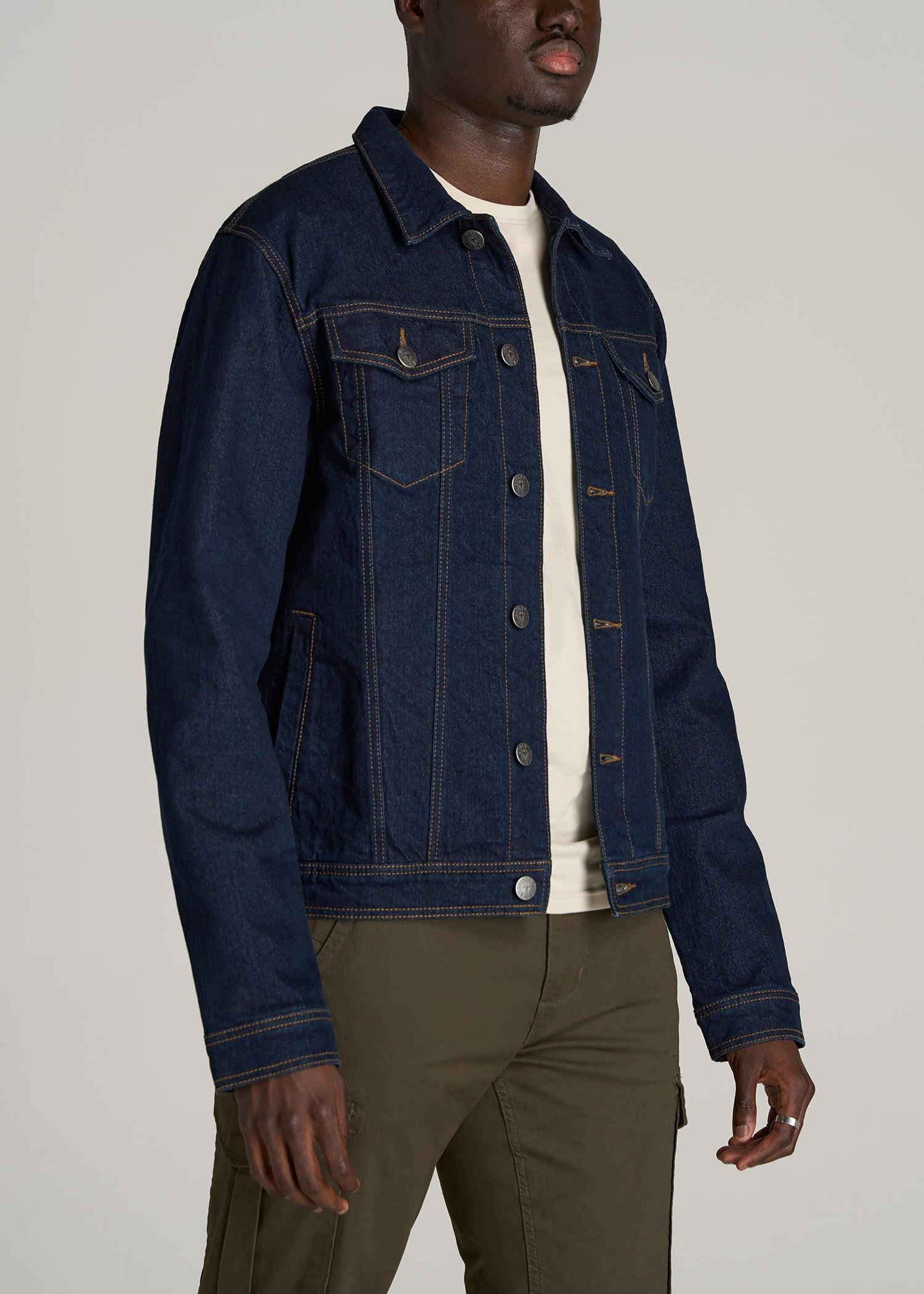 Men's Tall Denim Trucker Jacket in Raw Indigo Product Image