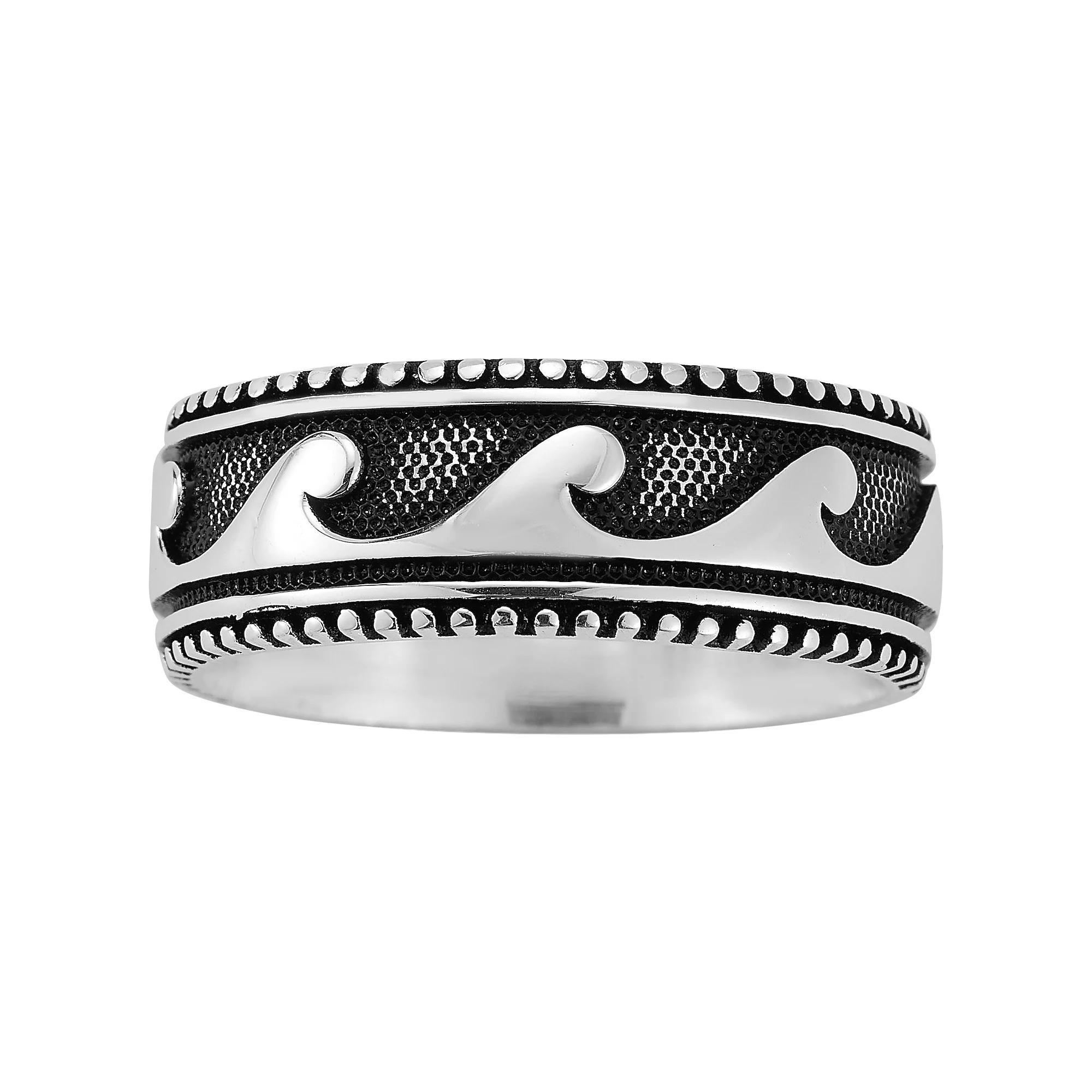 Menster Men's Sterling Silver Oxidized Wave Band Ring, Size: 11, Black Product Image