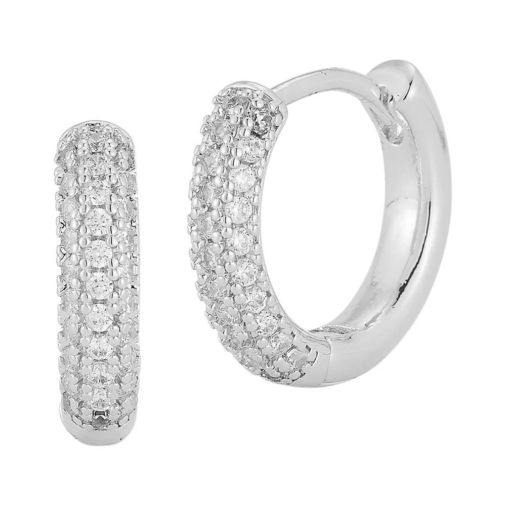 Cubic Zirconia Huggie Hoop Earrings, Women's, Silver Tone Product Image