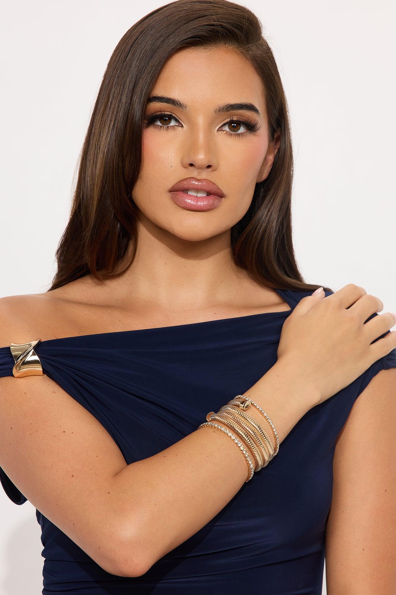 Swirl My Wrist Rhinestone 3 Piece Bracelet Set - Gold Female Product Image