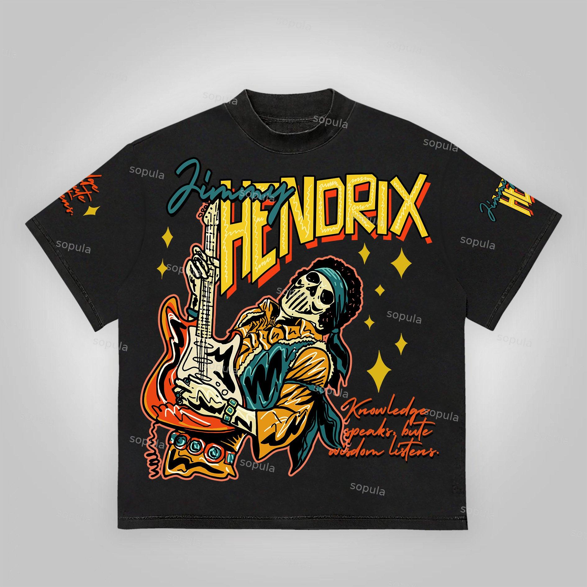 Hendrix Fashion Guitarist Graphic Cotton T-Shirt Product Image