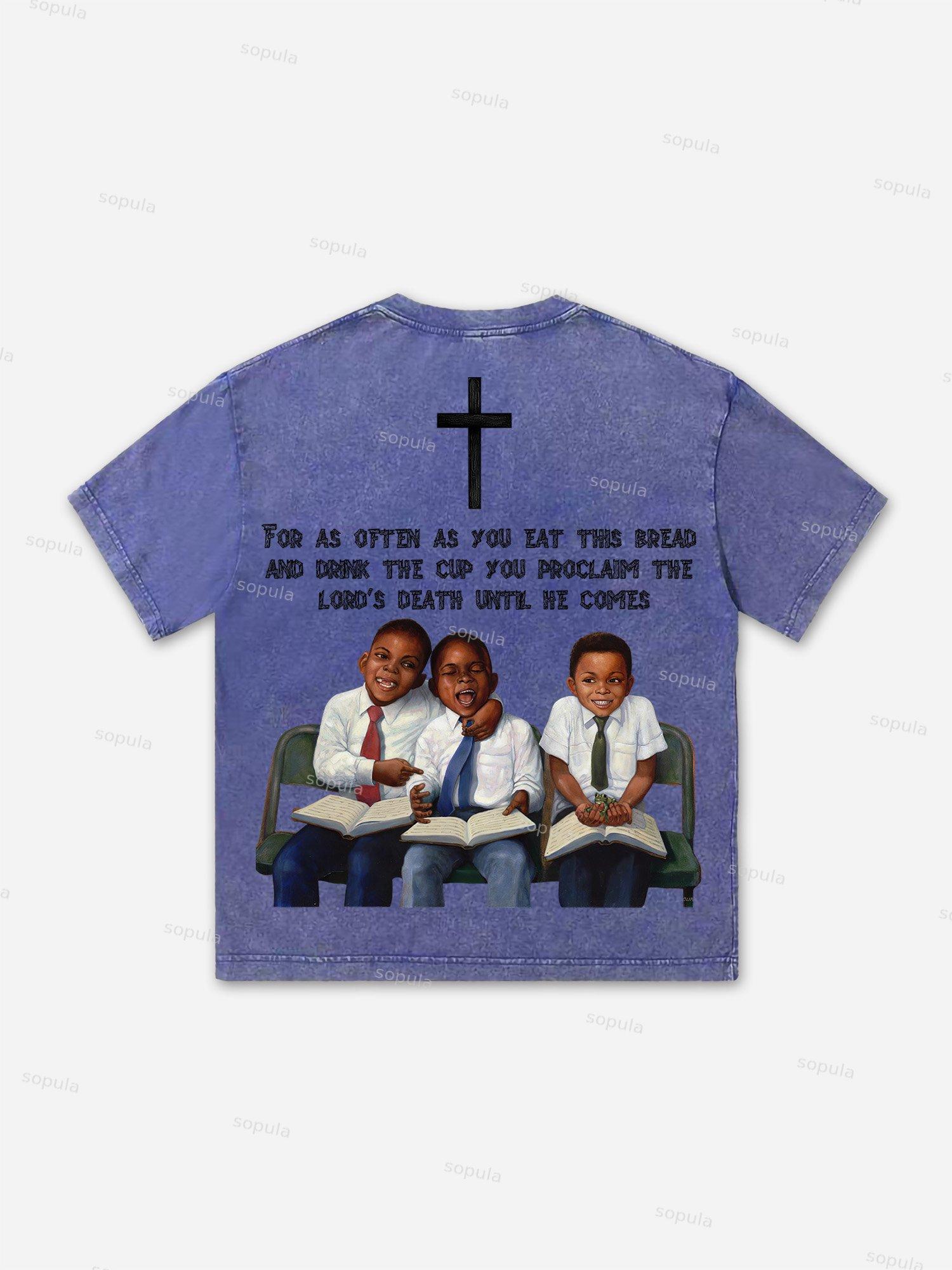 First Sunday Retro Graphic Print Acid Washed T-Shirt Product Image