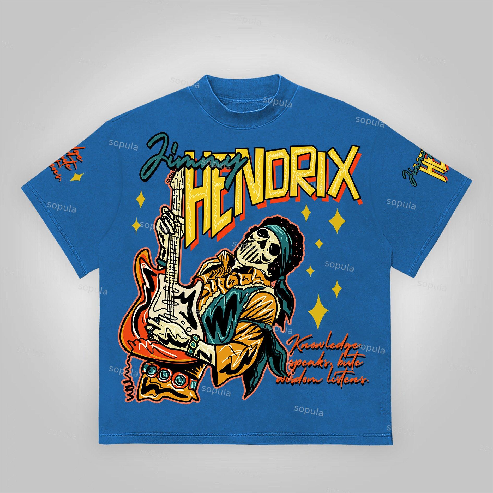 Hendrix Fashion Guitarist Graphic Cotton T-Shirt Product Image