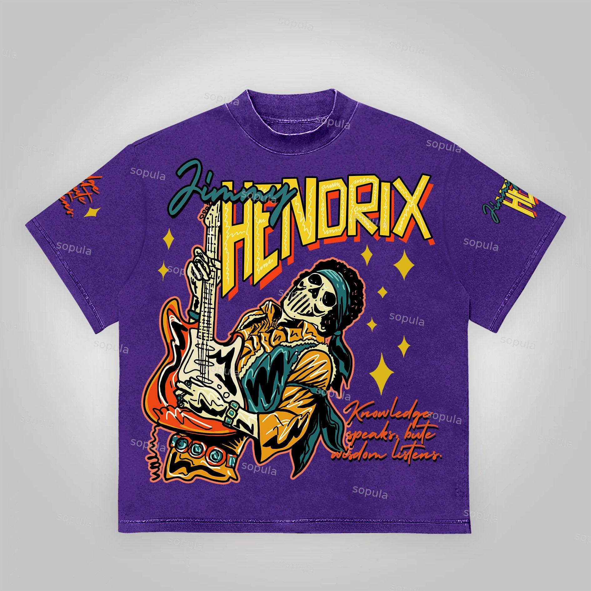 Hendrix Fashion Guitarist Graphic Cotton T-Shirt Product Image
