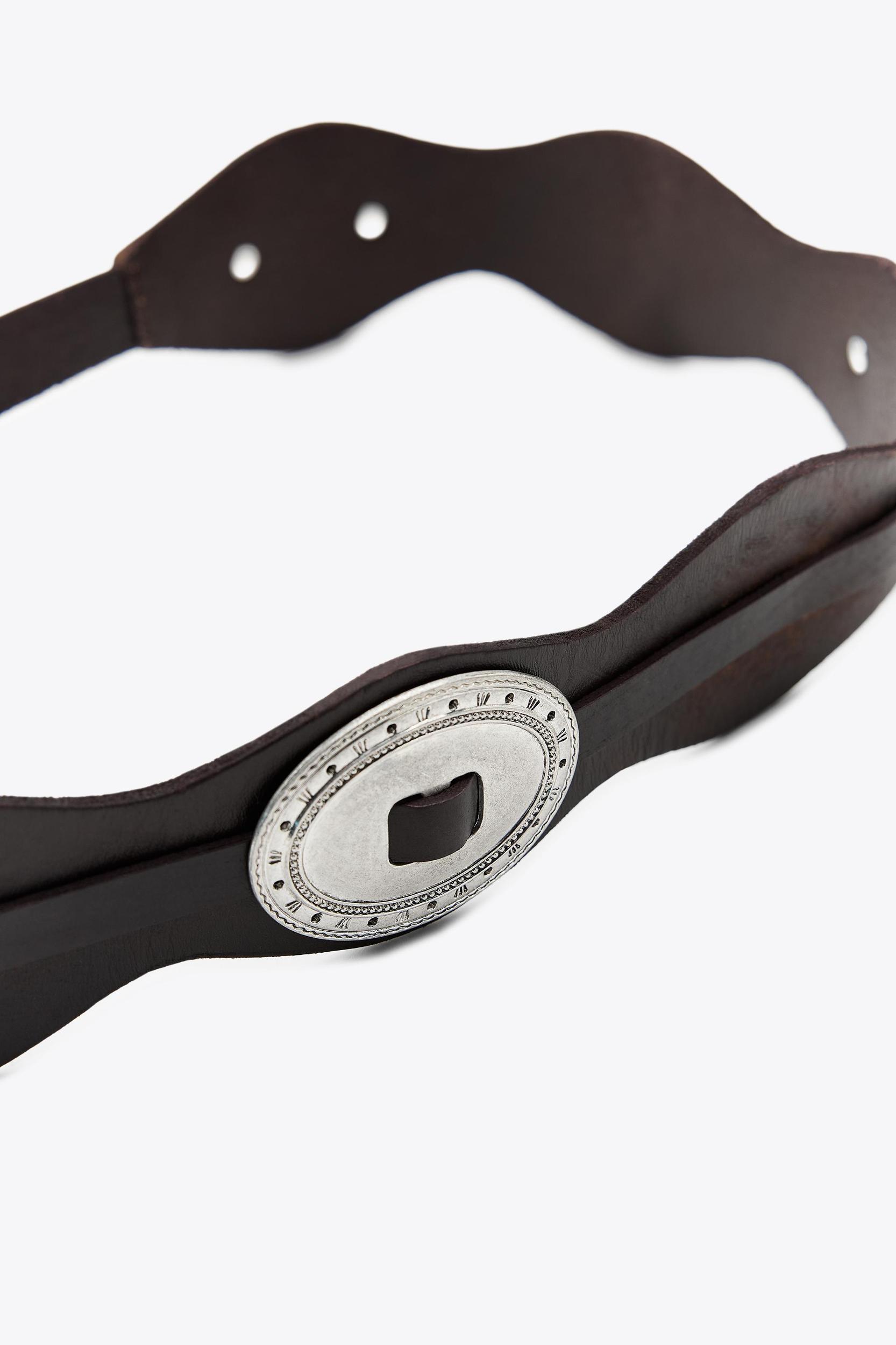 LEATHER BELT WITH WAVY METAL HARDWARE Product Image