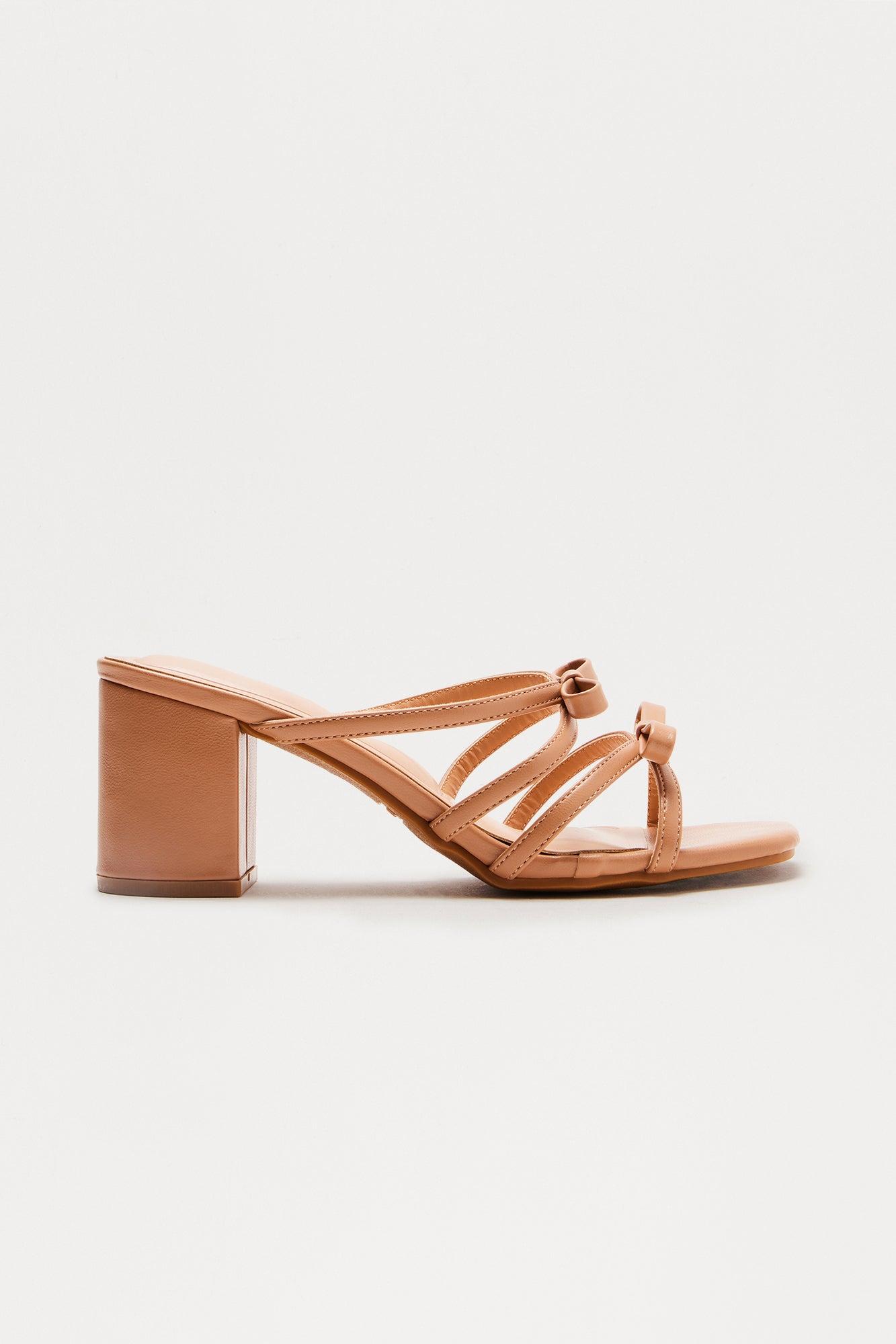 Miley Bow Block Mid Heels - Camel Product Image