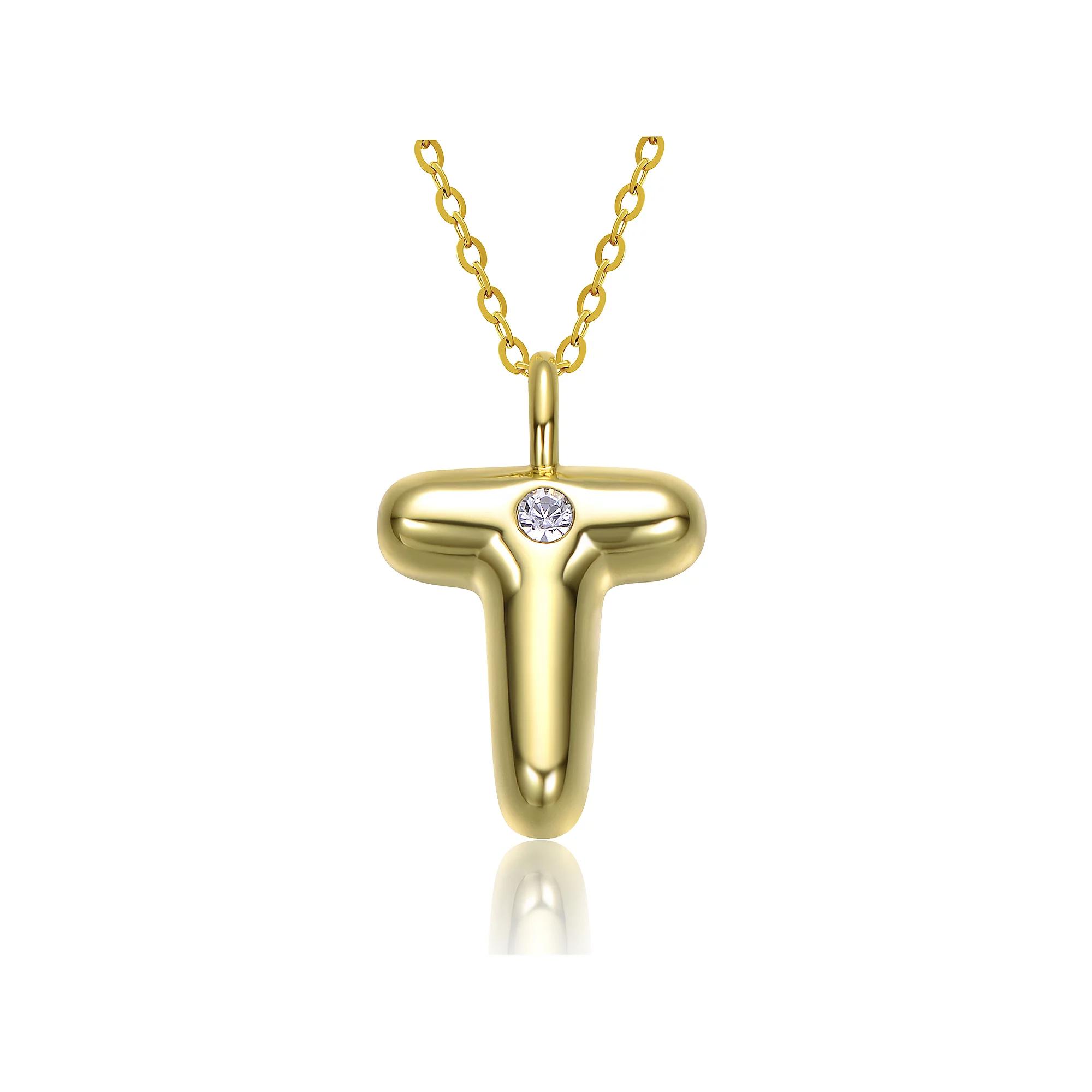 14k Gold Plated Bubble Initial Pendant Necklace, Womens Gold Tone T Product Image