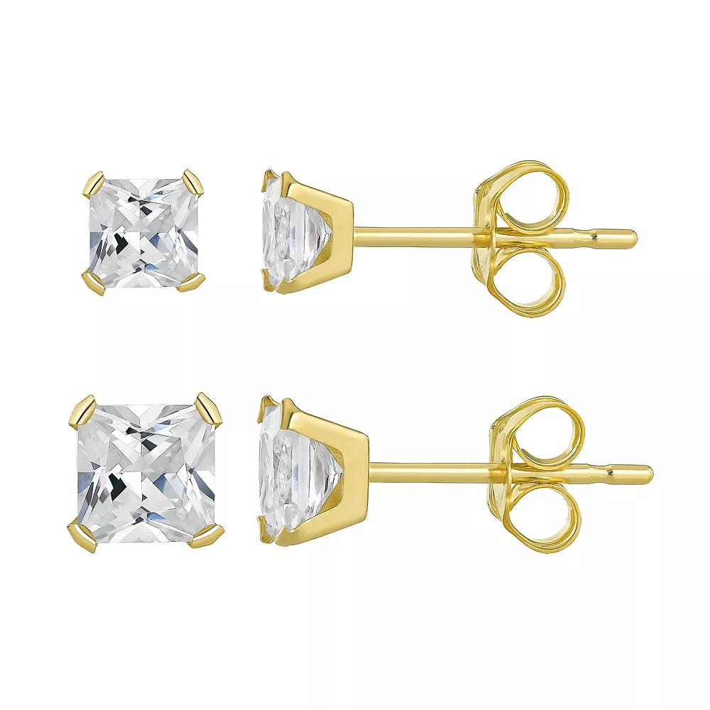 Taylor Grace 10k Gold 3 mm & 4 mm Square Cubic Zirconia Stud Earring Set, Women's Product Image