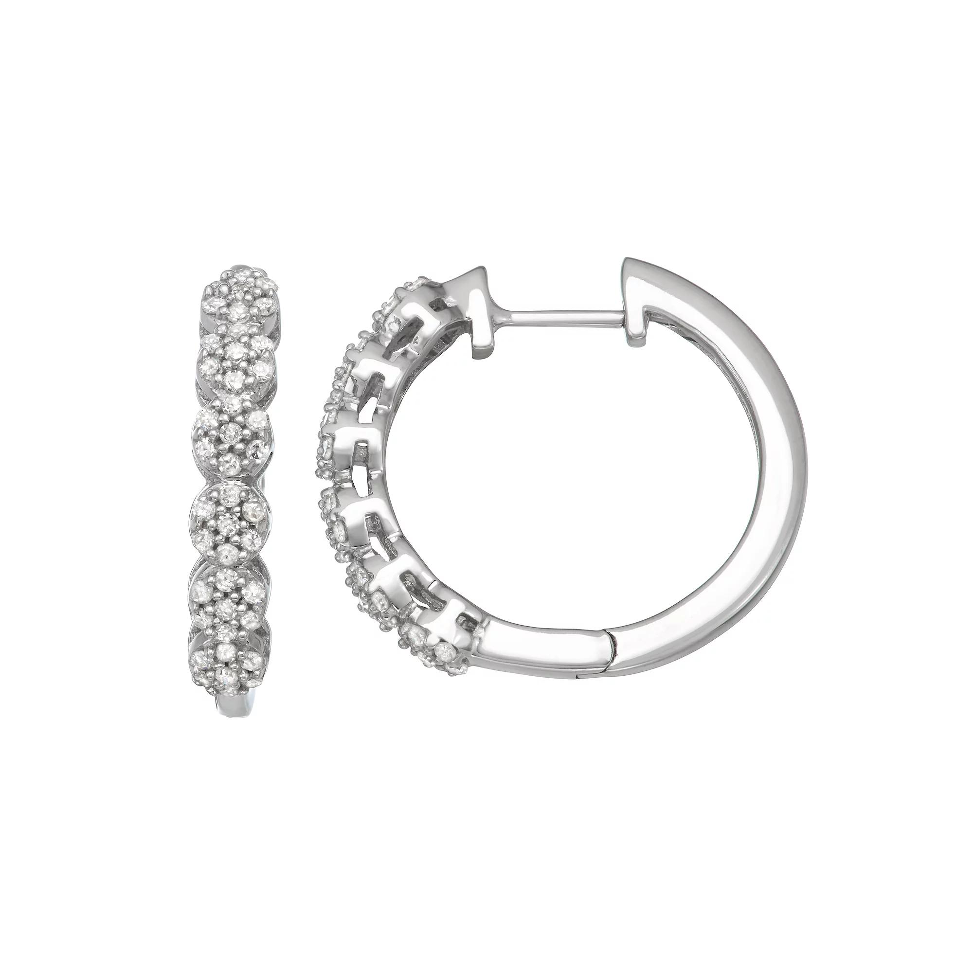 10k White Gold 1/3 Carat T.W. Diamond Cluster Hoop Earrings, Women's Product Image