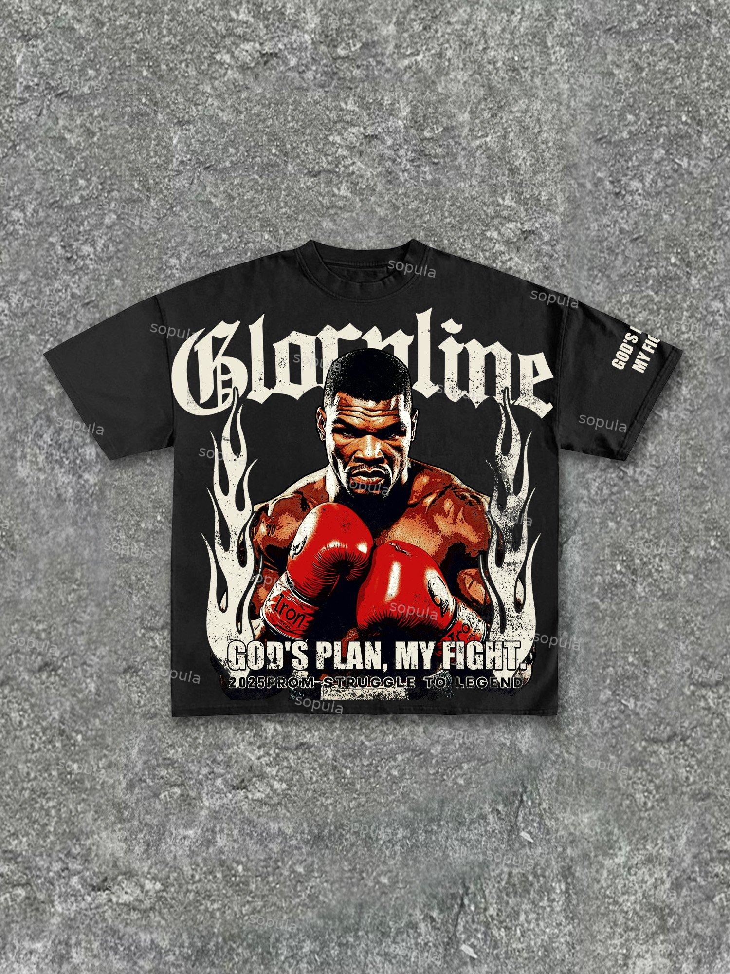 Gloryline Aged Vintage Street Boxer Graphic Cotton T-shirt Product Image
