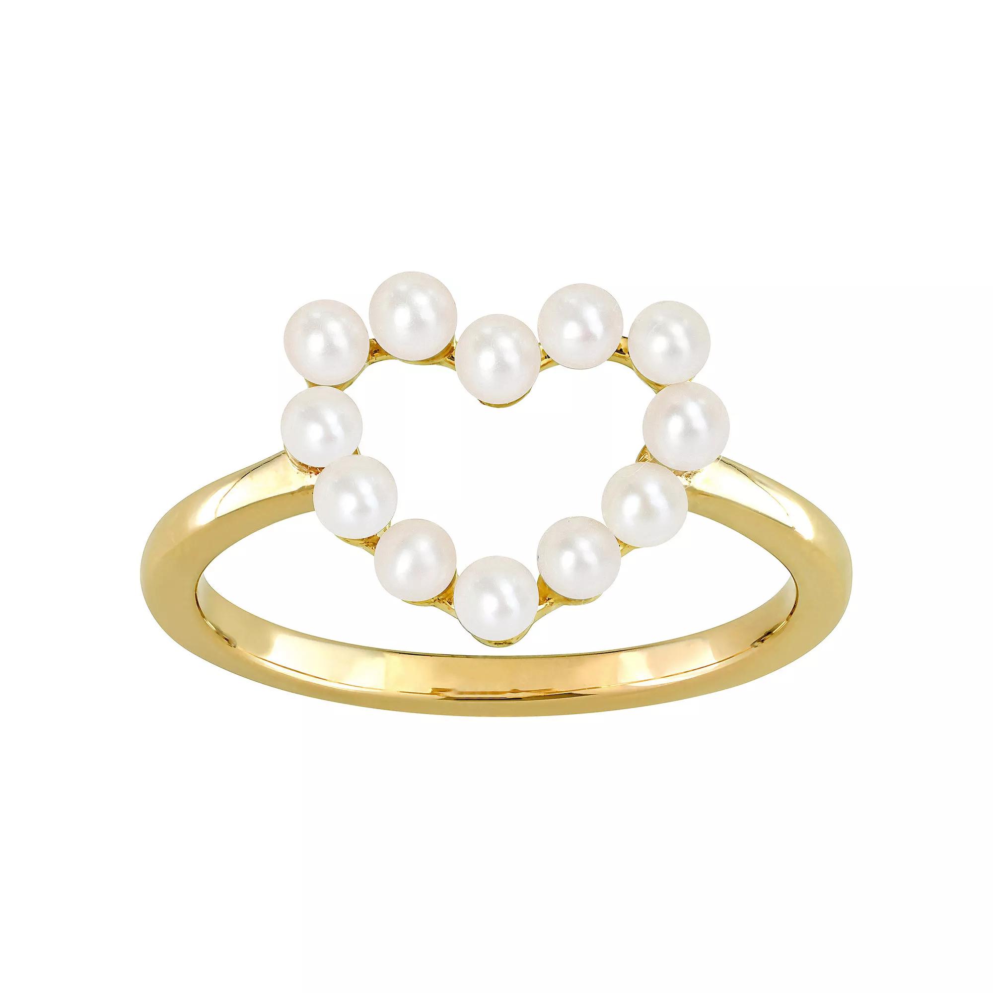 Stella Grace 14k Gold Freshwater Cultured Pearl Heart Ring, Women's, Size: 5.50 Product Image