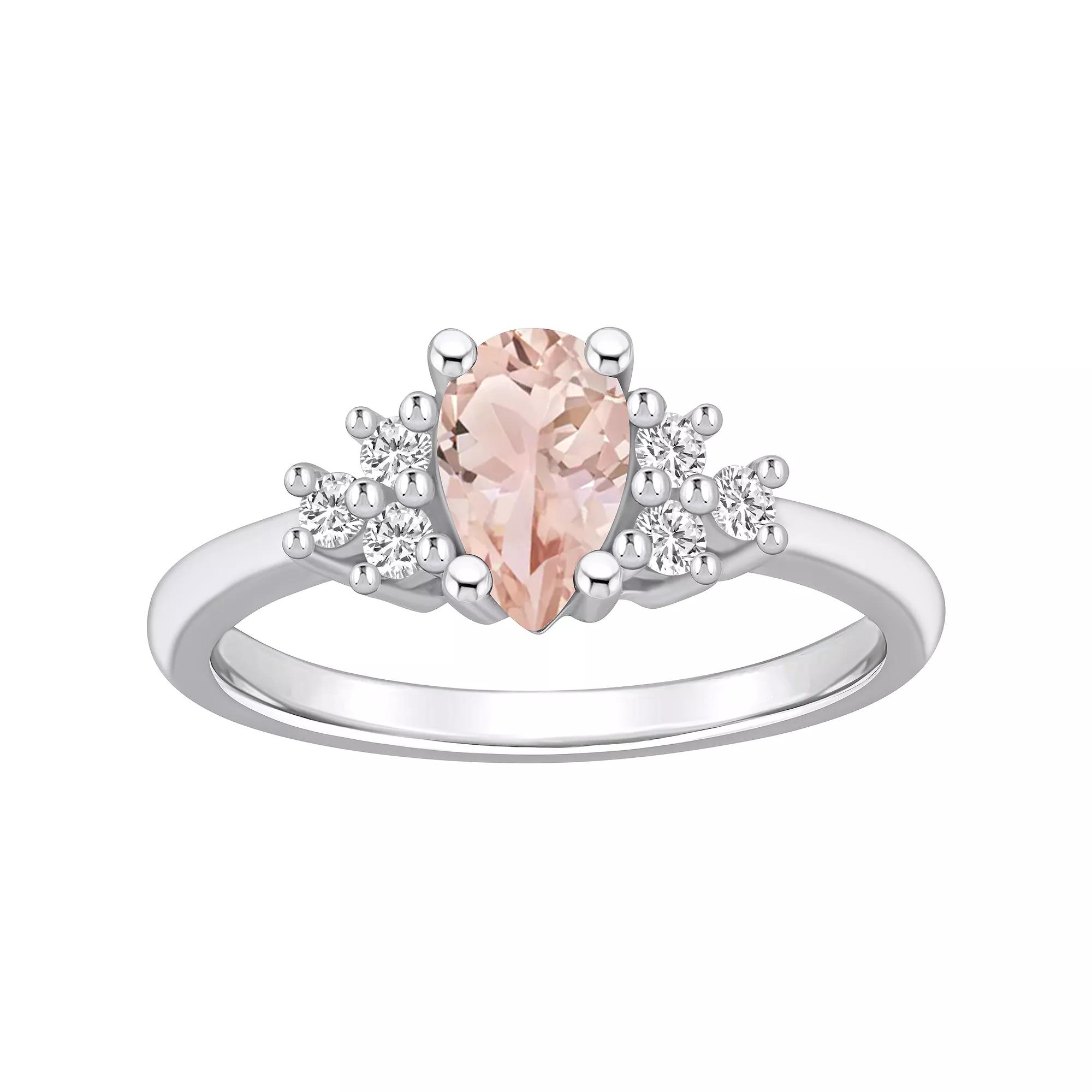 Alyson Layne 14k White Gold Pear Shape Morganite & 1/5 Carat T.W. Diamond Ring, Women's Product Image