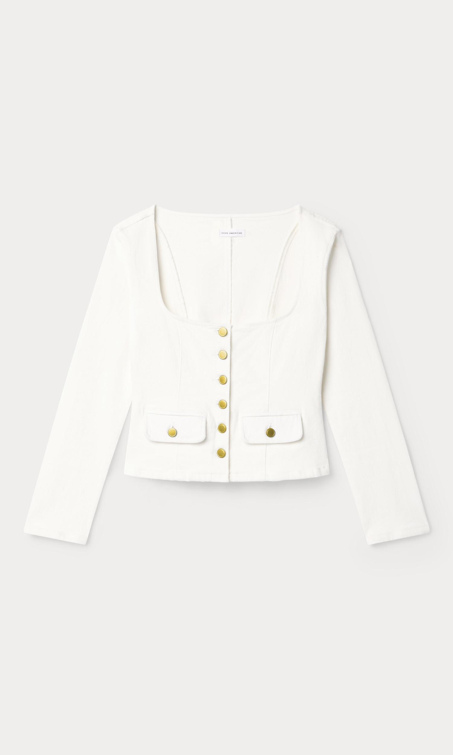 DENIM FITTED BUTTON FRONT JACKET | COTTON WHITE Product Image
