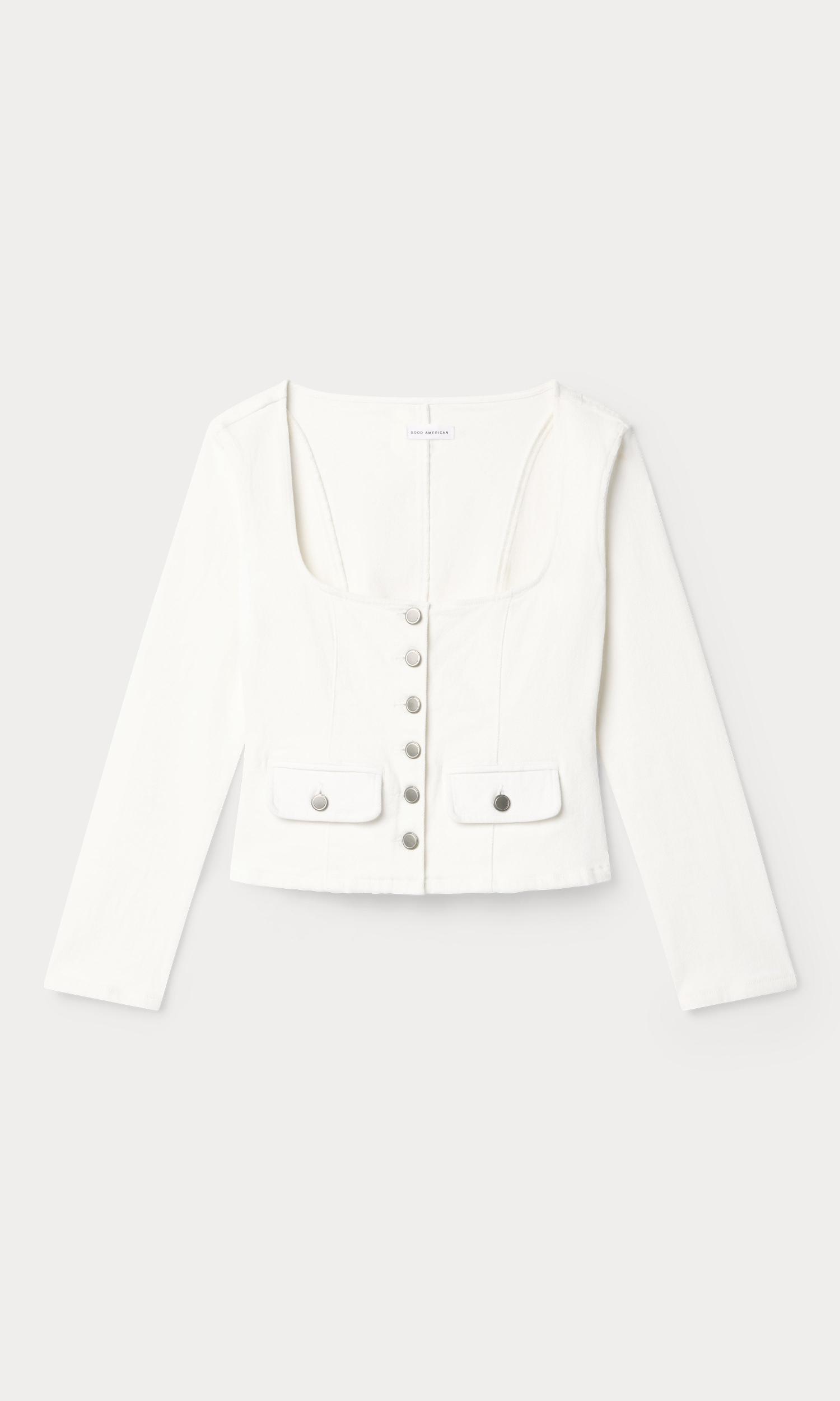 DENIM FITTED BUTTON FRONT JACKET | COTTON WHITE Product Image