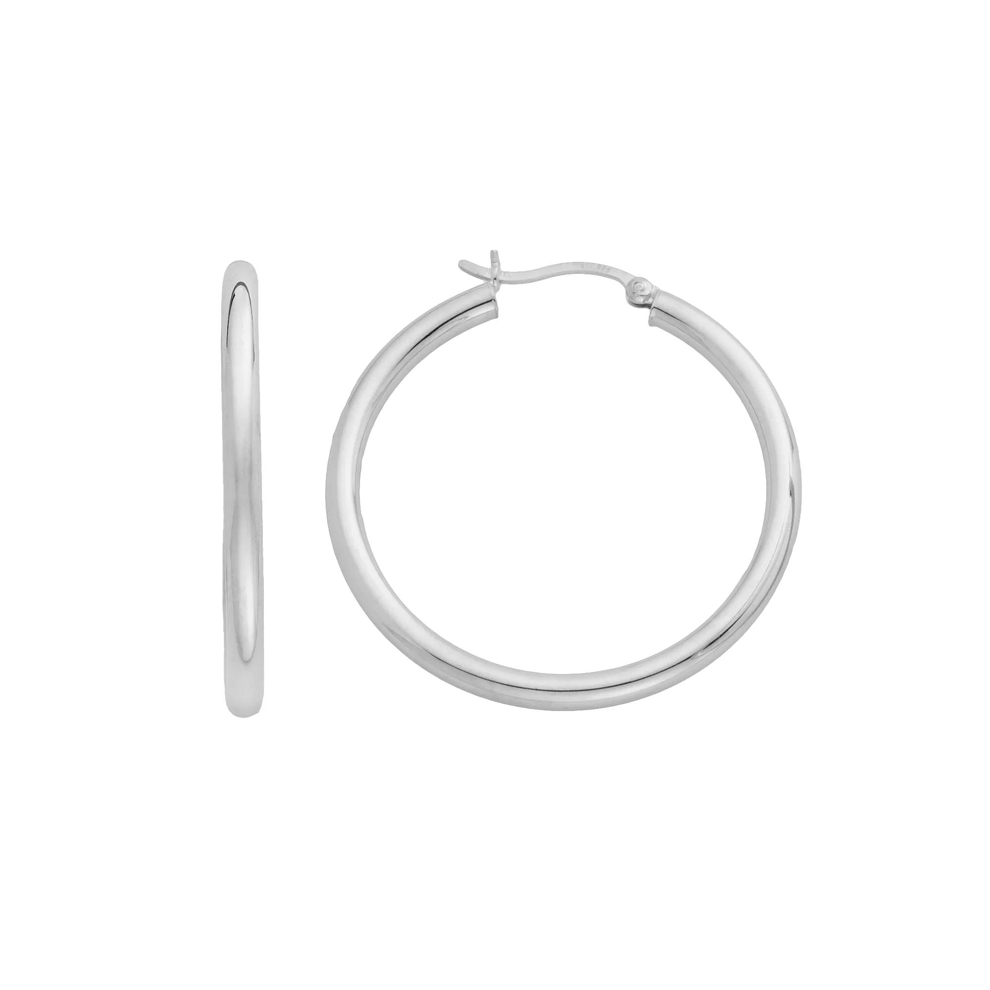 Platinum Over Silver Hoop Earrings, Womens Product Image