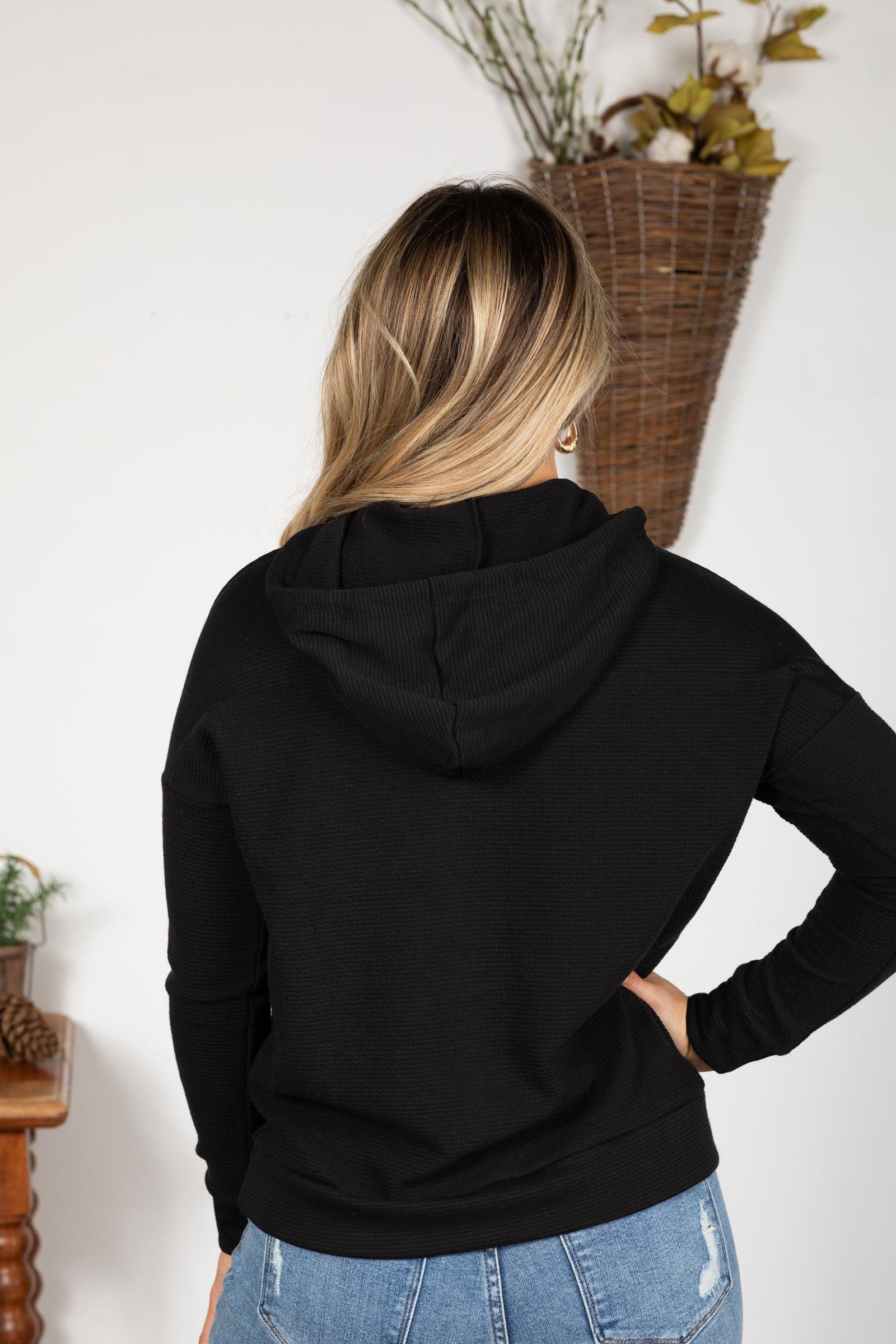 Knit Drawstring Hoodie With Waffle Texture Product Image