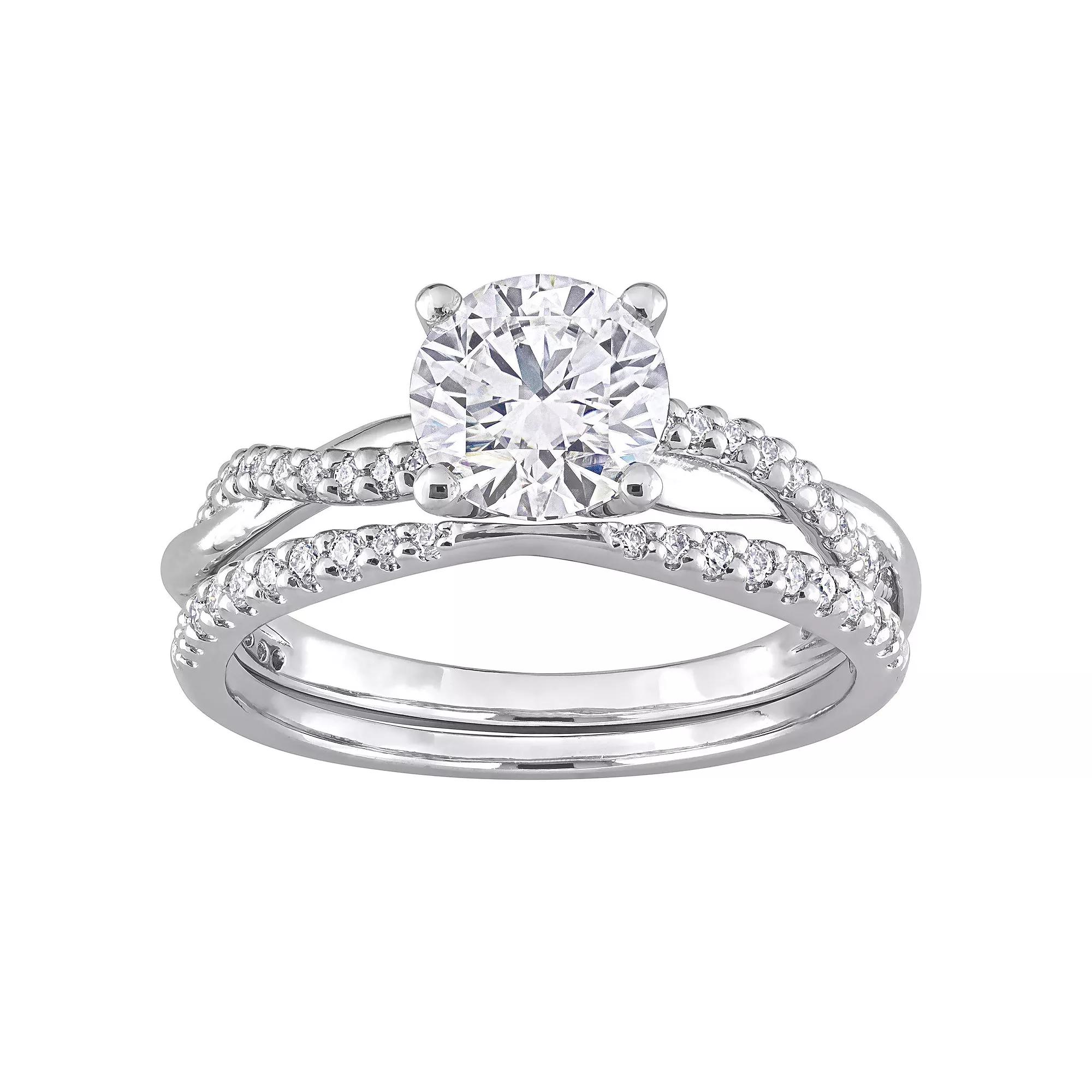 Stella Grace Sterling Silver Lab-Created Moissanite Crossover Engagement Ring Set, Women's, Size: 8 Product Image