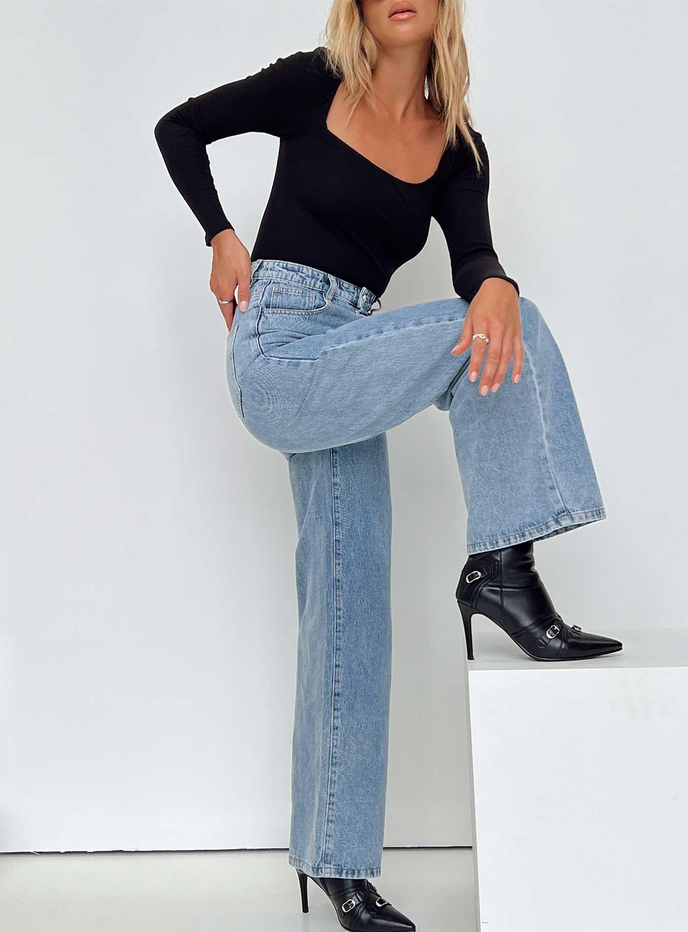 Nicolo High Rise Straight Leg Jeans Light Blue Wash Product Image