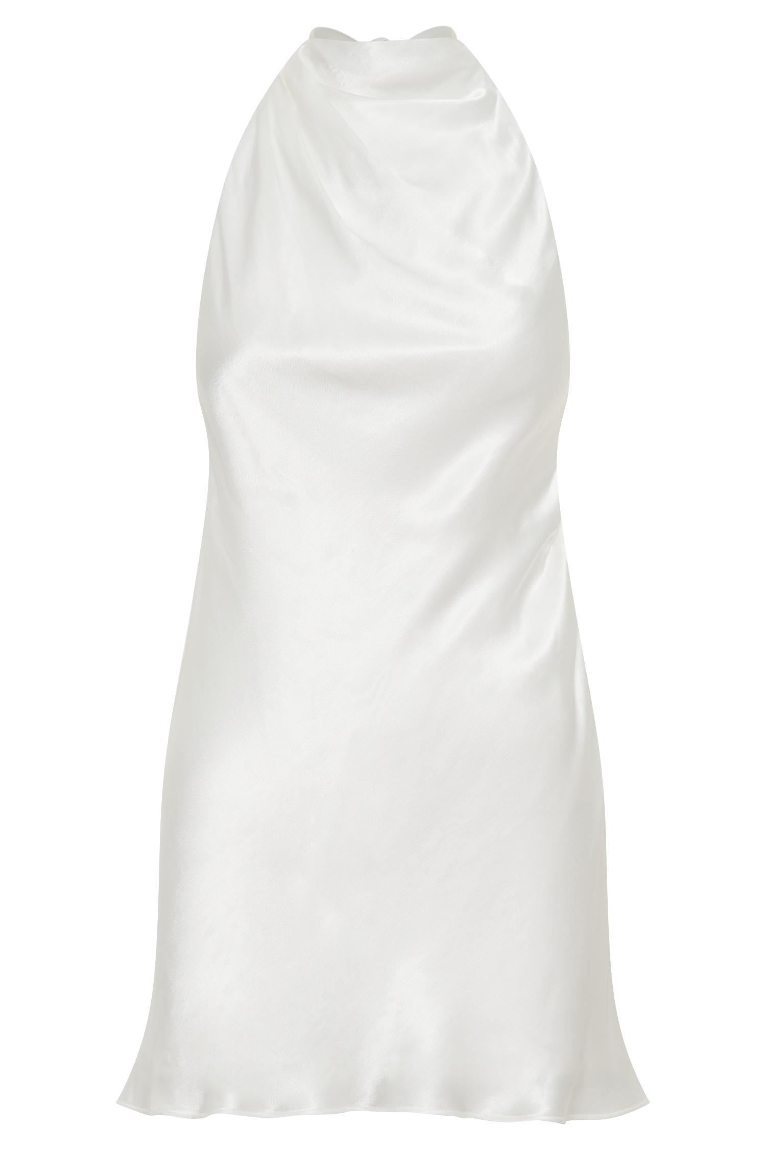 Allison Satin Halter Mini Dress - White Product Image