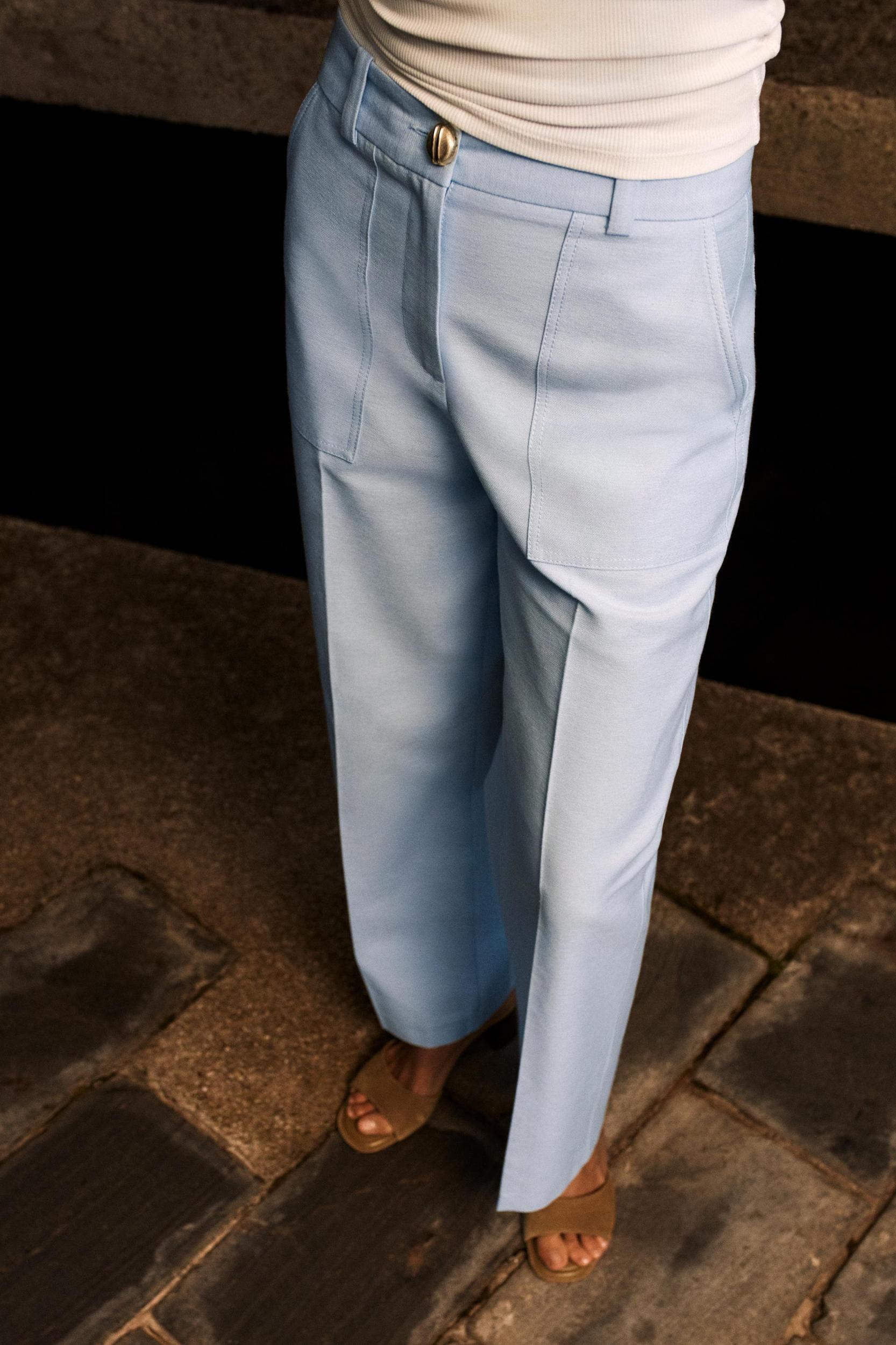 LARGE BUTTON STRAIGHT LEG PANTS Product Image