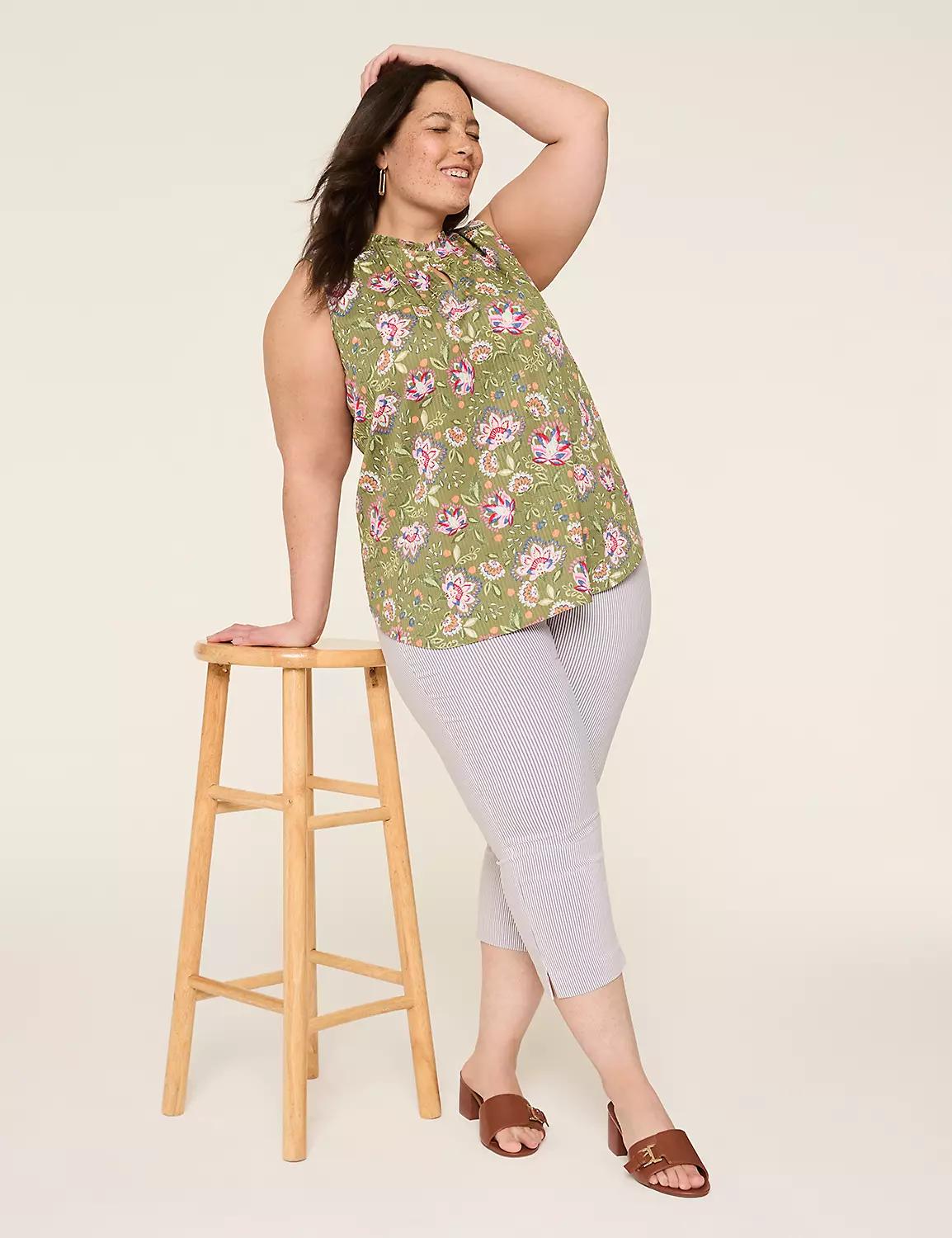 Ruffle Notch-Neck Textured Tank Product Image