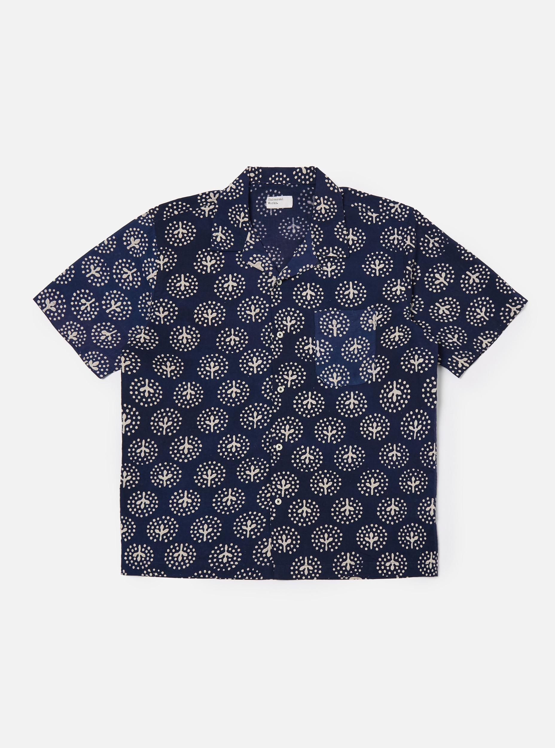 Universal Works Road Shirt in Navy Magic Circle Print Product Image