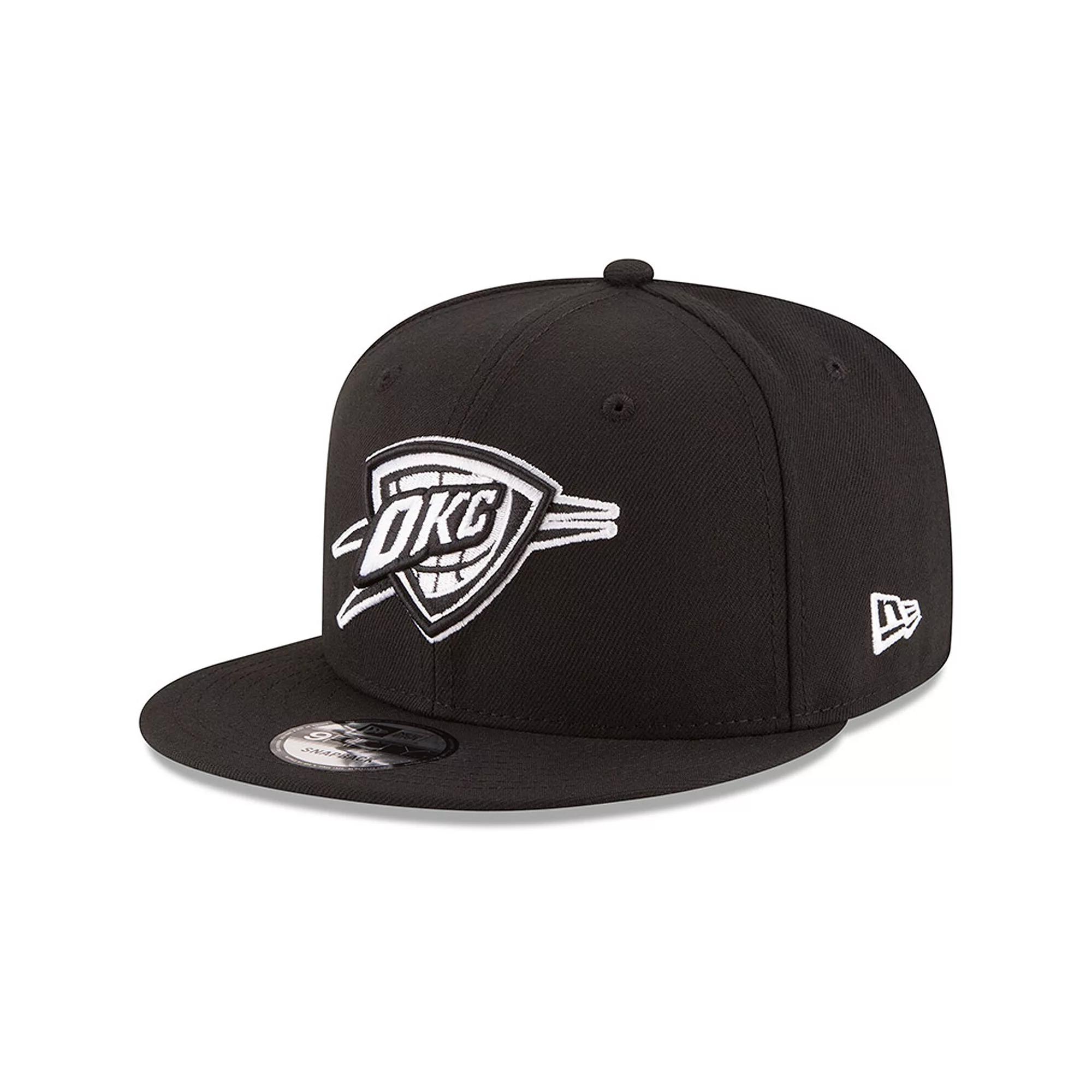 Men's New Era Black Oklahoma City Thunder Black & White Logo 9FIFTY Adjustable Snapback Hat Product Image