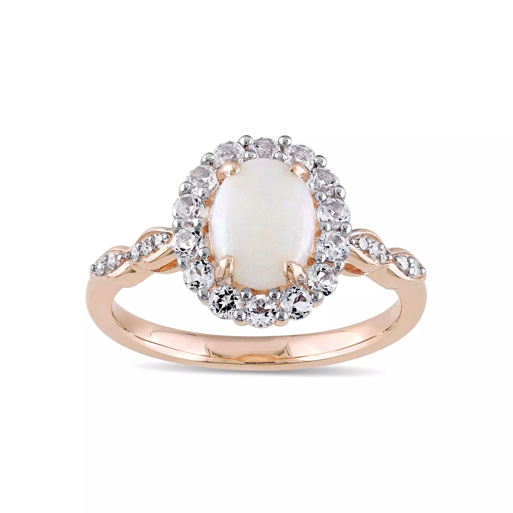 Stella Grace 14k Rose Gold White Opal & White Topaz Halo Ring, Womens 14k Pink Product Image