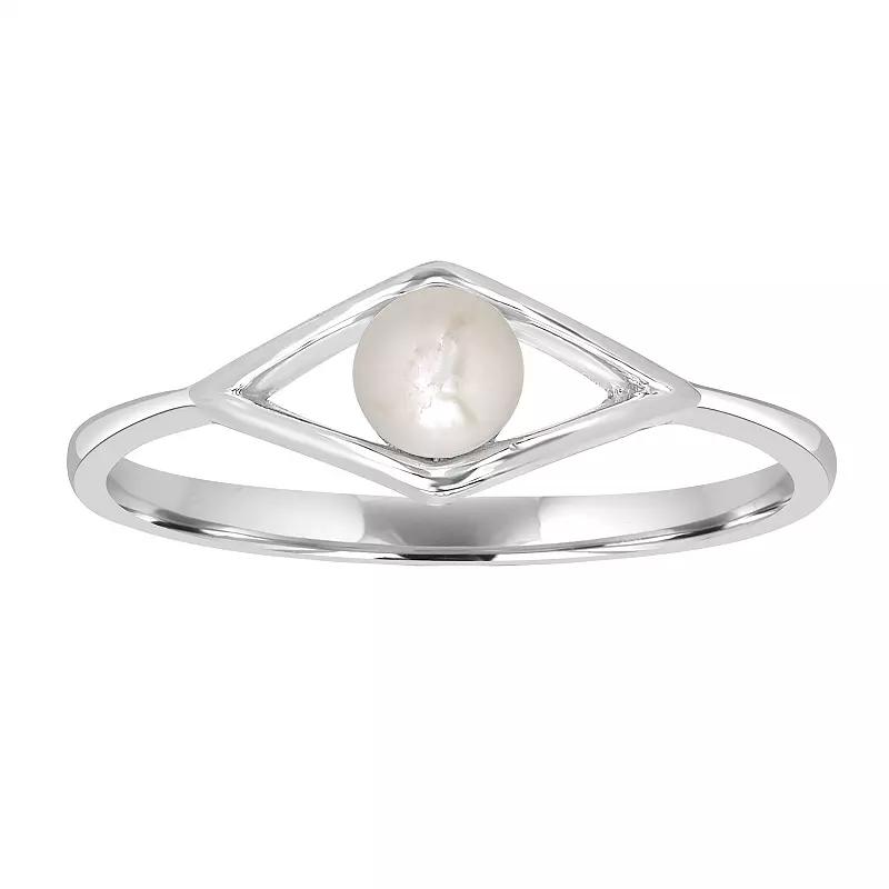 Gemistry Sterling Silver Diamond Border Freshwater Cultured Pearl Ring, Women's, Size: 8 Product Image
