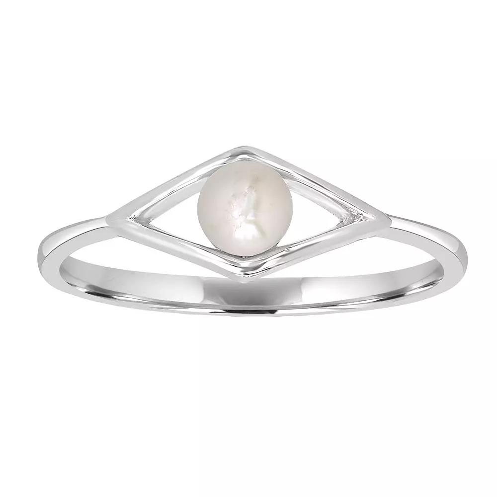 Gemistry Sterling Silver Diamond Border Freshwater Cultured Pearl Ring, Women's, Size: 8 Product Image