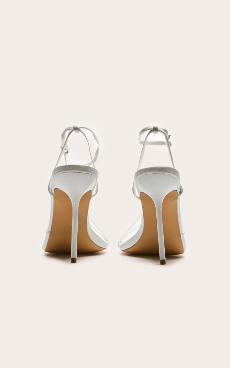 White Pu Round Toe Asymmetric High Stiletto Heeled Sandals Product Image