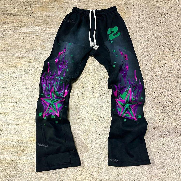 Sopula Vintage Flame Graphic Print Casual Flared Sweatpants Product Image